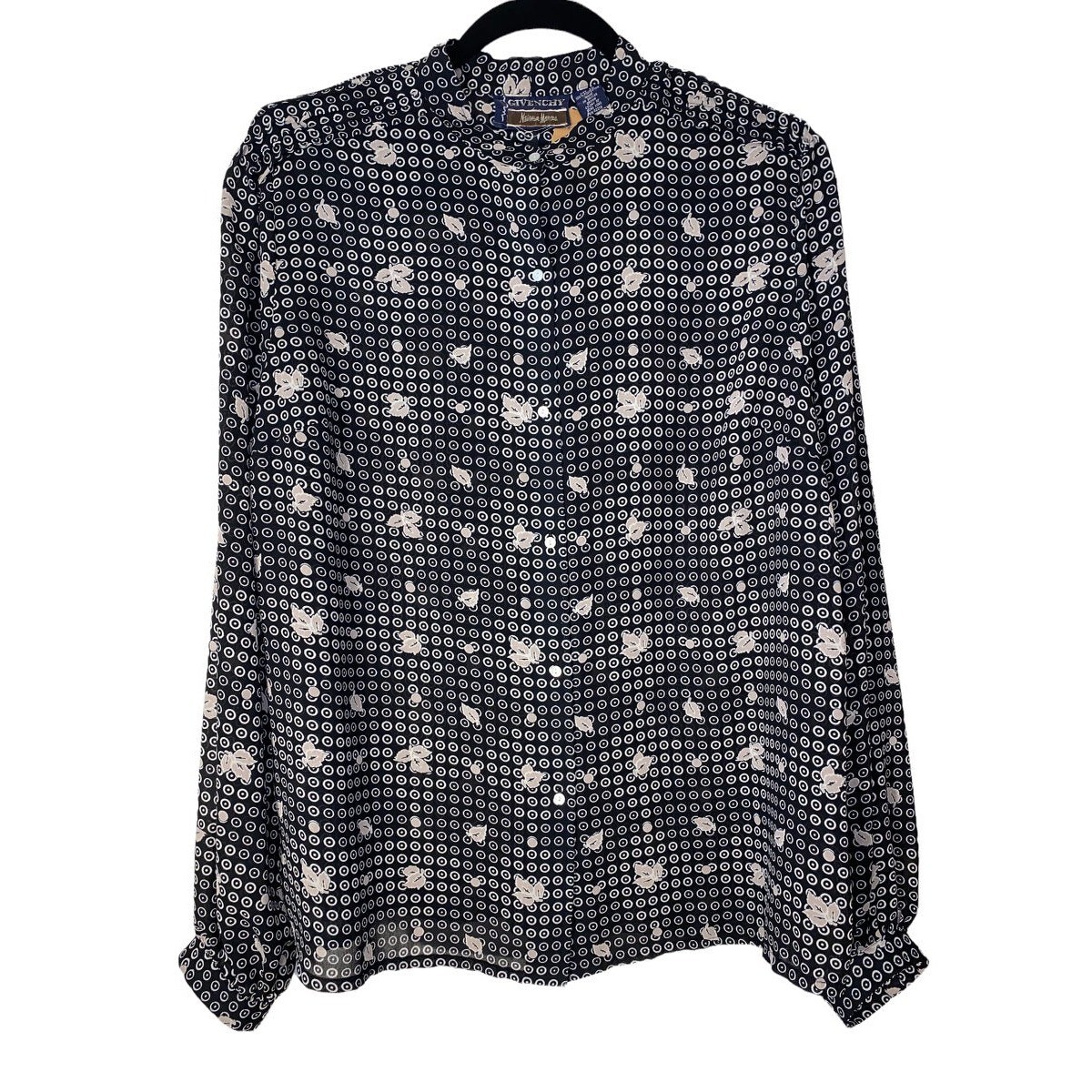 Vintage Givenchy Blouse Givenchy for Chesa Mandarin Collar Long Sleeve Button Up