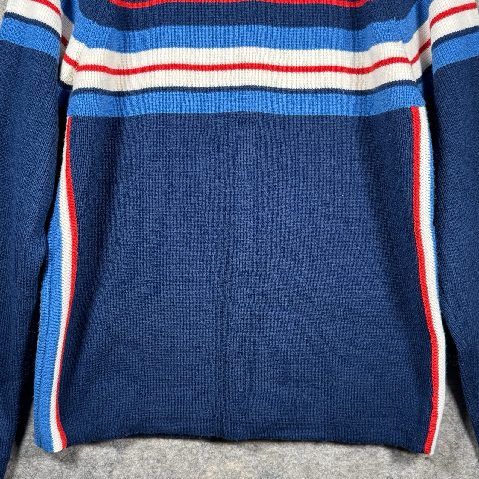 Vintage Womens Antler Brand Blue Red White Striped Knit Sweater Size L 19×25