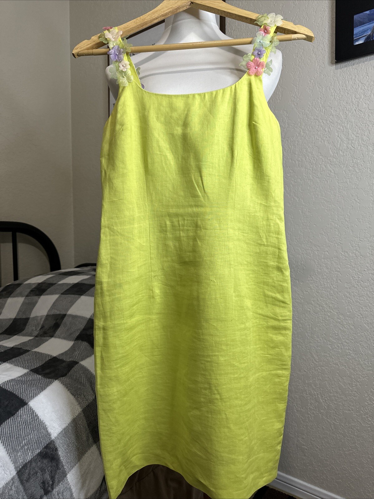 Vtg Althuser Dress Spring Linen Lime Green Xs-S