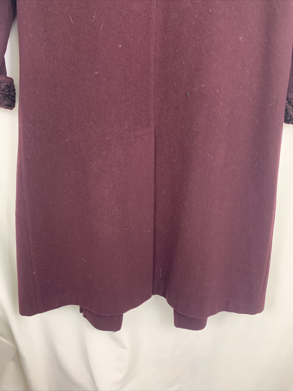 Vintage 80s Alorna Long Plum Wool Coat 12 Petite Evening Duster Velvet Trim
