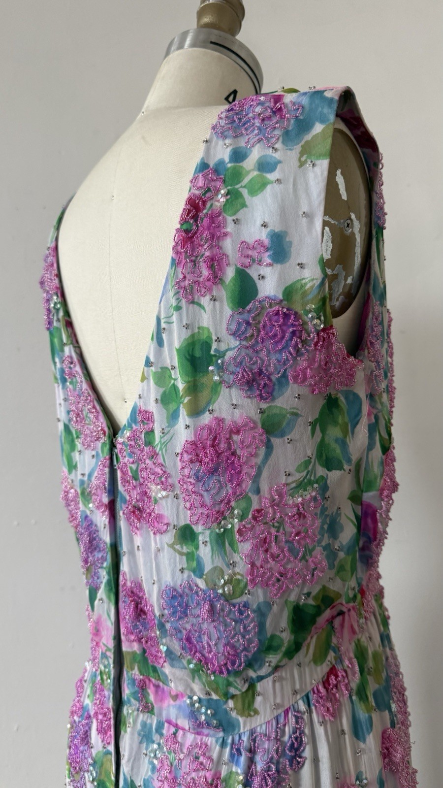 Vintage 1950s 60s Rare Designer Sara Fredericks Hand Beaded Chiffon Evening Gown