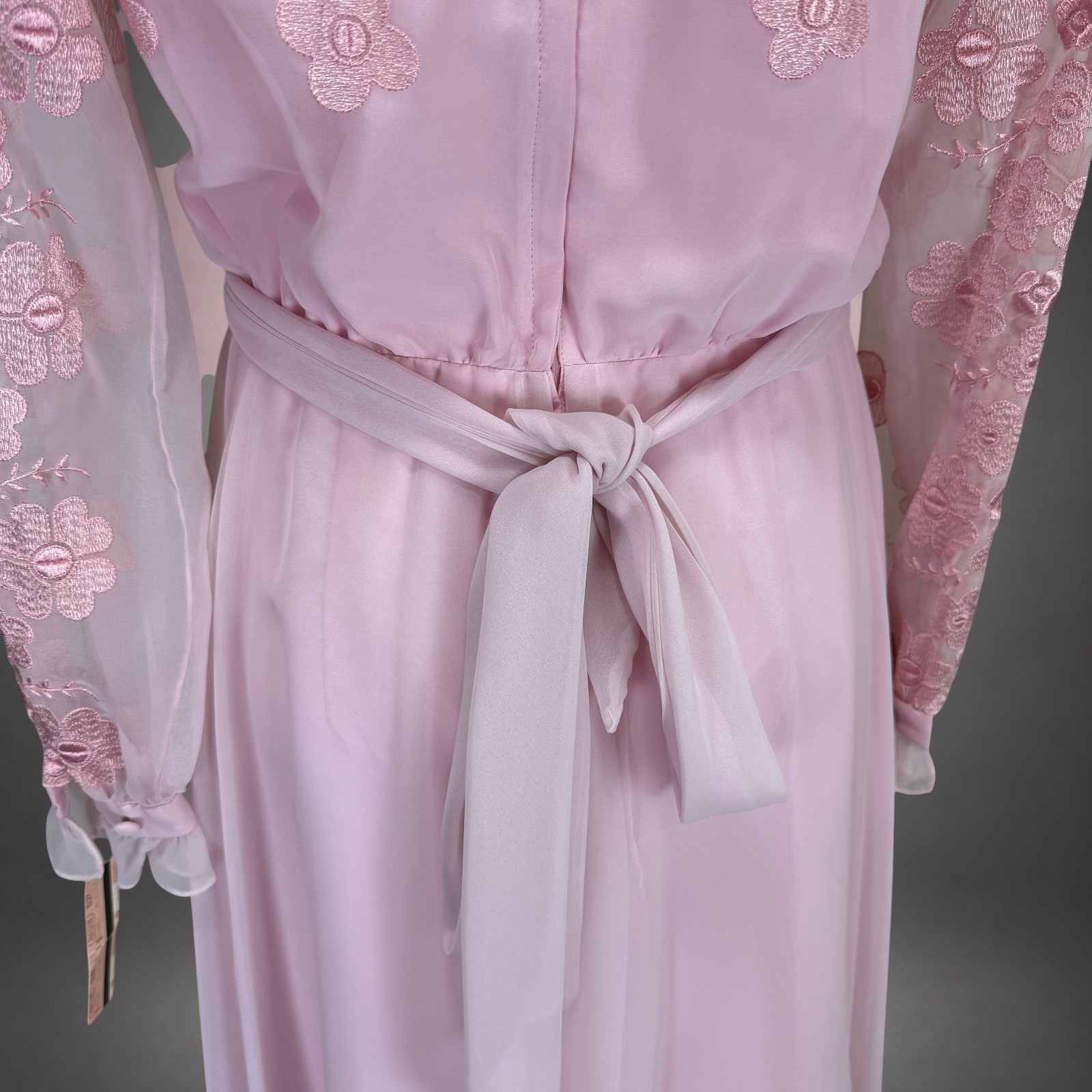 Vintage Miss Elliette California Pink Embroidered Chiffon Maxi Dress Size 12 NWT