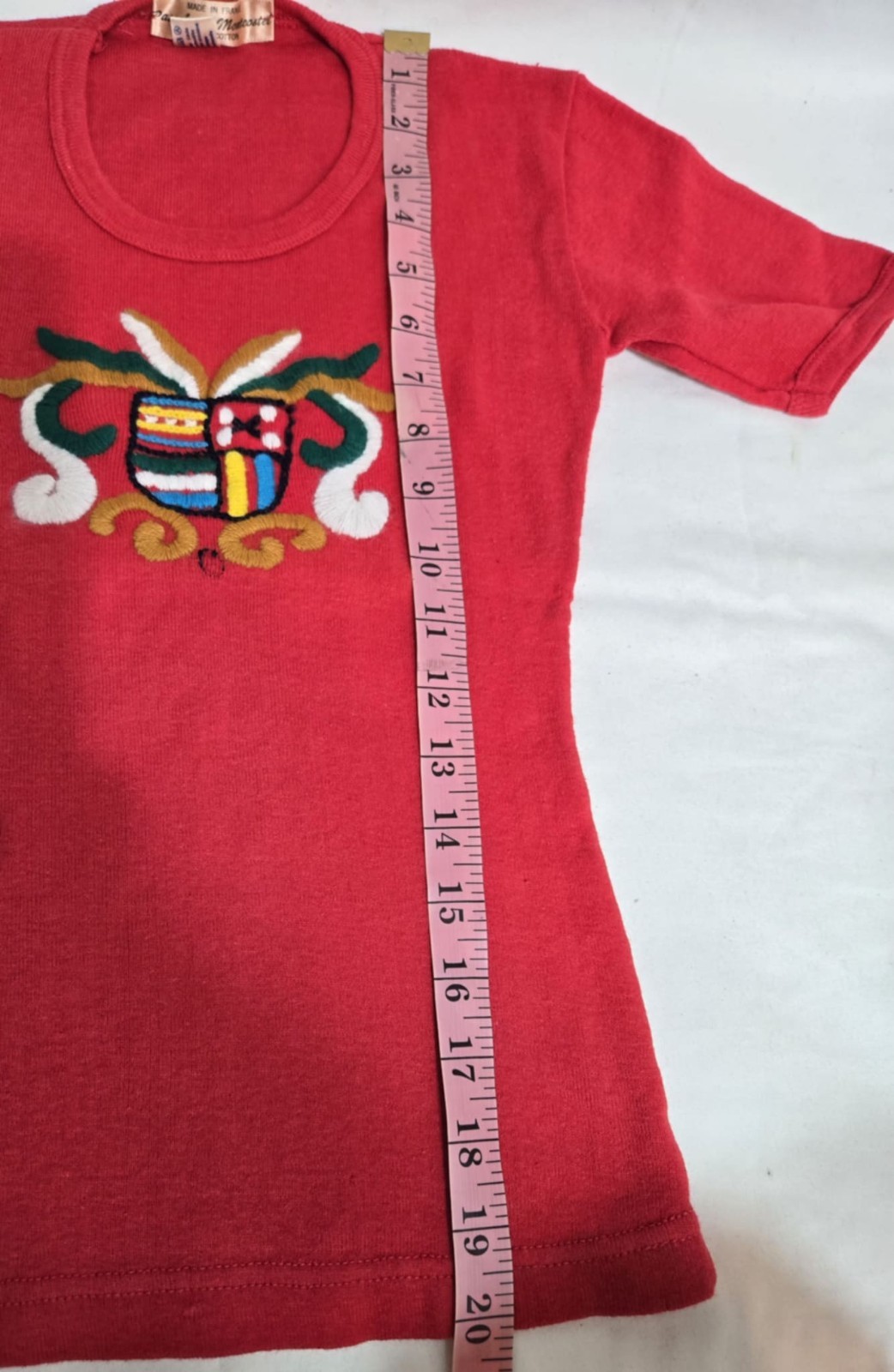 Vintage Pascale de Montcostel Embroidered Crest Red Knit Top Made in France 100%
