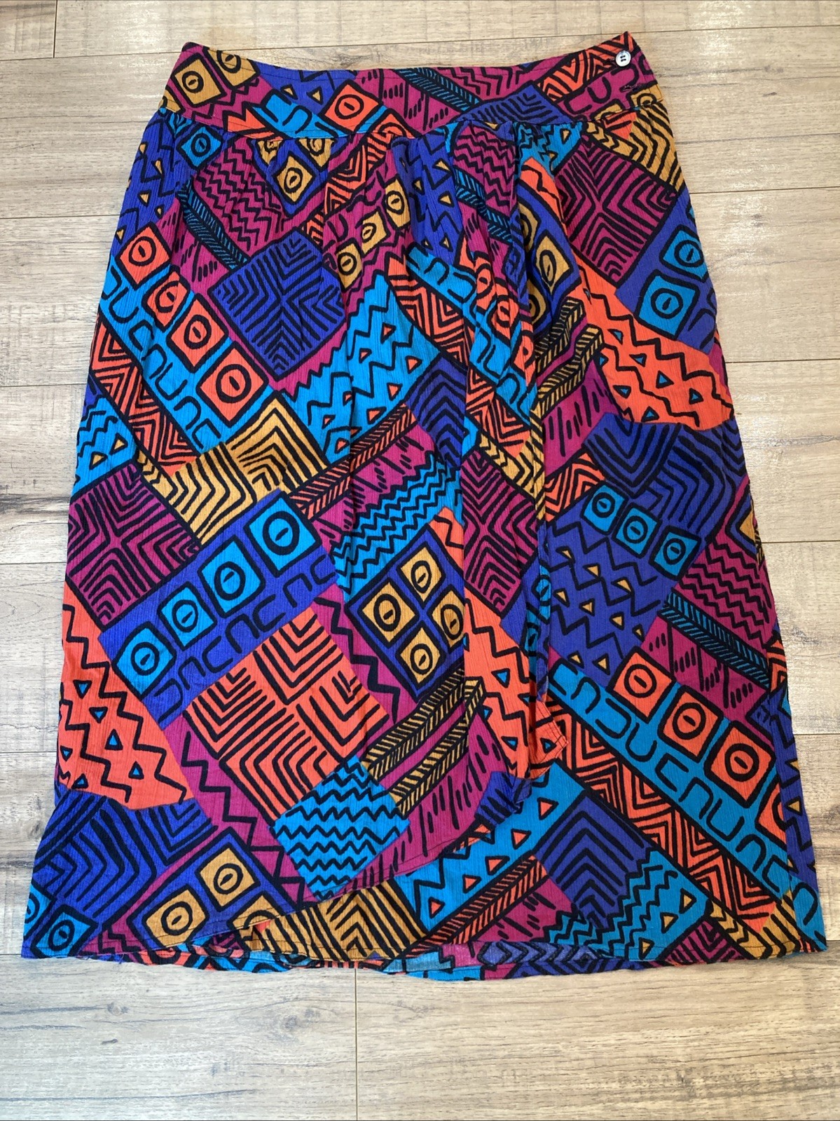 Vintage VTG 80’s Cotton Geometric Colorful Skirt MIDI John Henry 12 Hong Kong