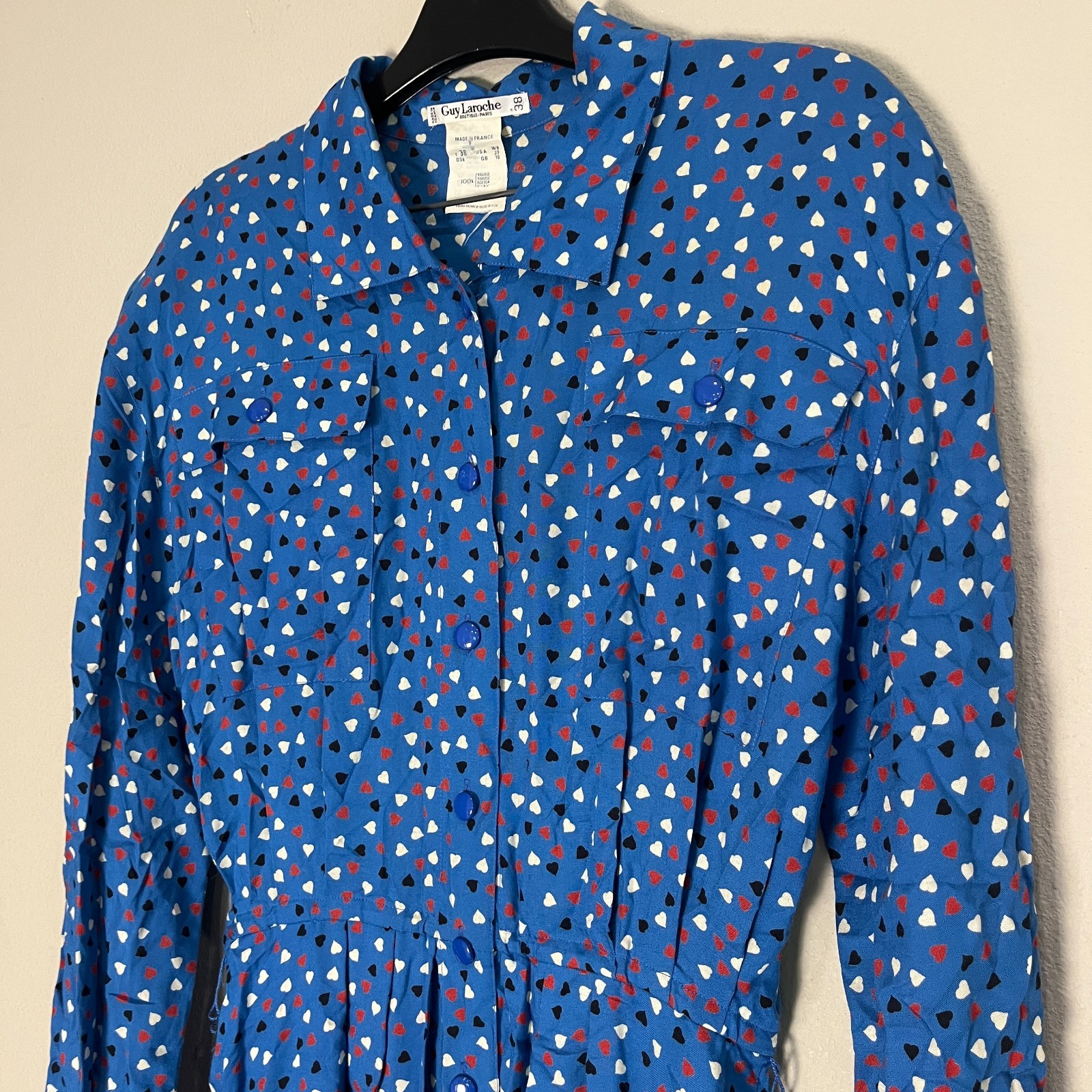 Vintage Guy Laroche 80’s Dress hearts pockets pleated Size 38 us medium