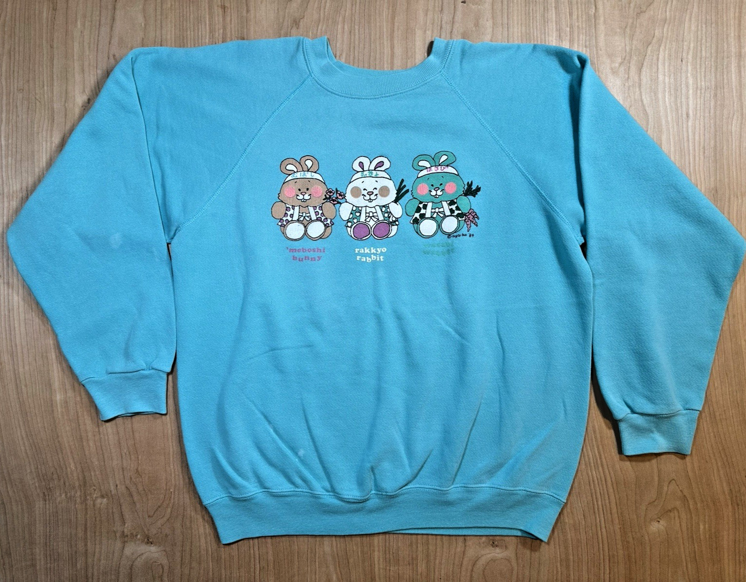 vintage 1987 japanese bunny rabbit CUTE SWEATSHIRT hanes L KAWAII aya-ko MOCHI