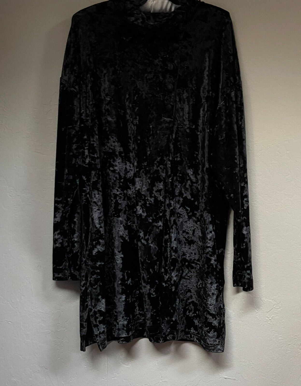 Tape Measure Womens Tunic Top Blouse Cowl Neck Long Sleeve Velvet large Black