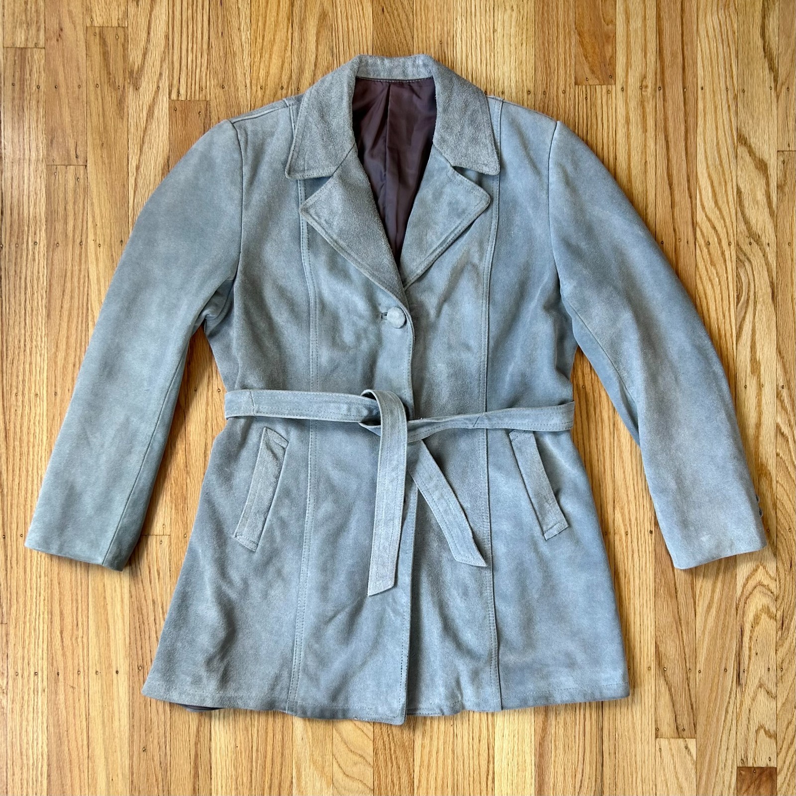 70s Gray Suede Jacket Belted Mid Length 60s Vintage Womens Oxford Classic M 8