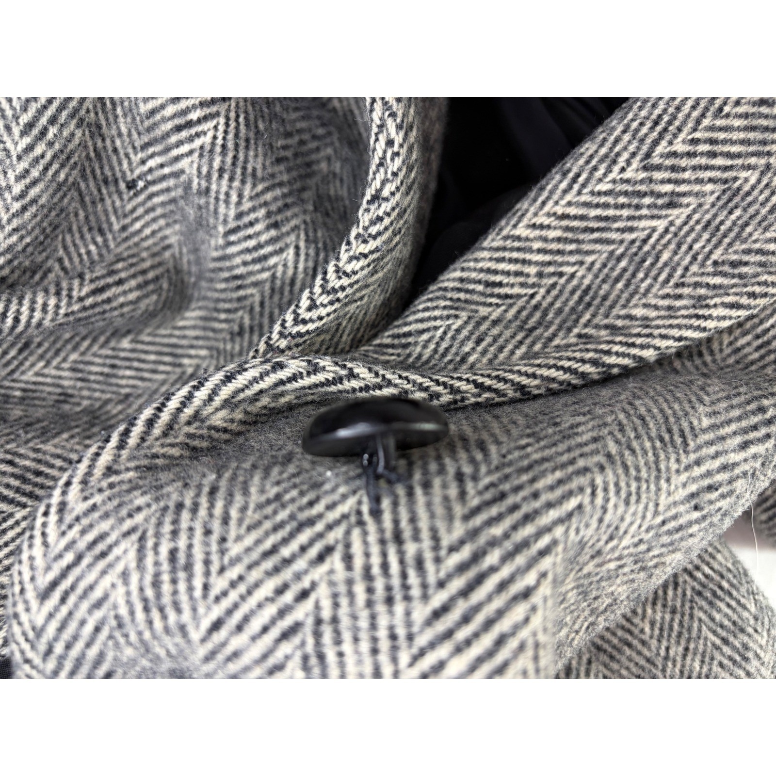 Vintage Made in USA Herringbone Coat Velvet Collar Gray Longline Overcoat