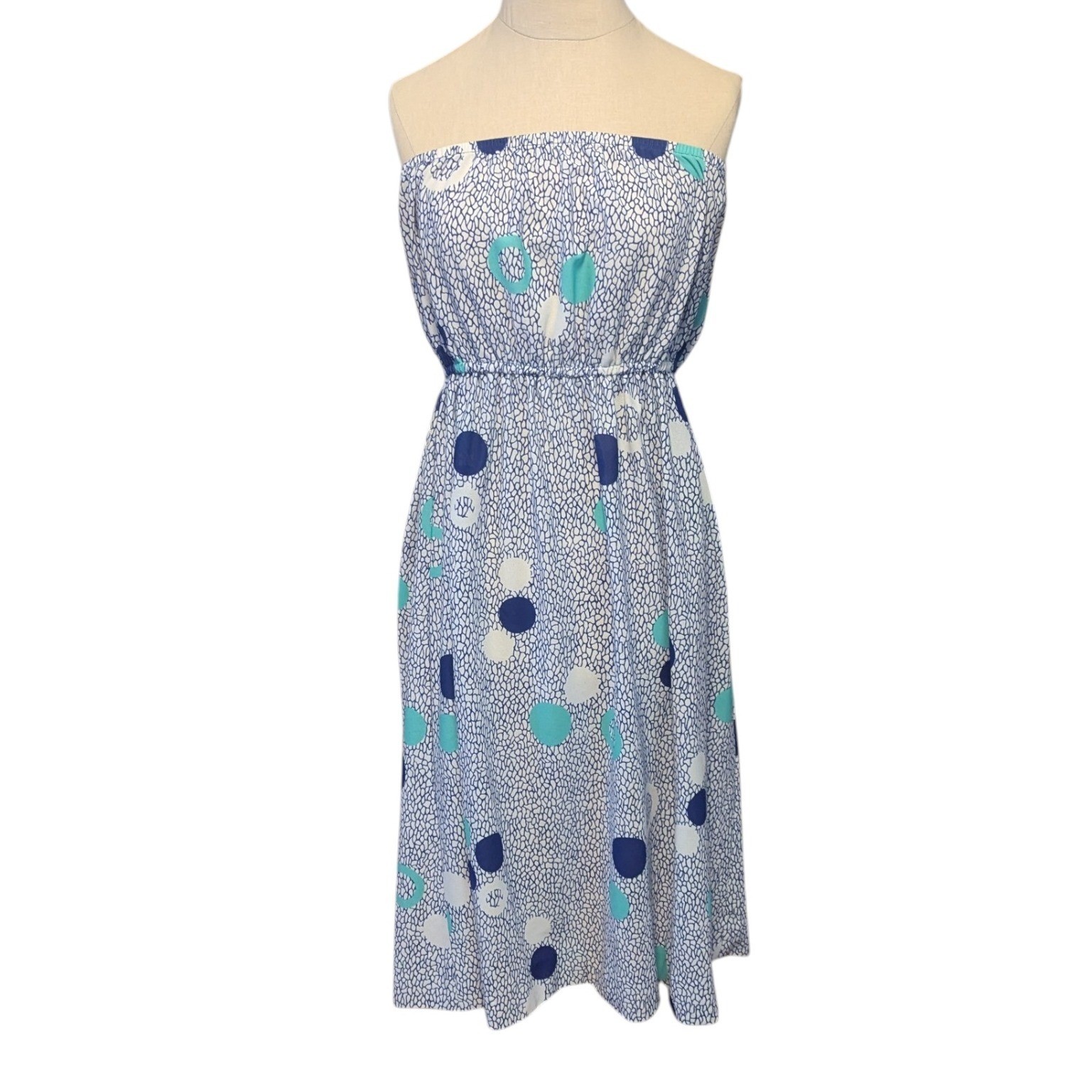Vintage Taxi CDC Strapless Mod Polka Dot Dress Blue Teal Large Sustainable