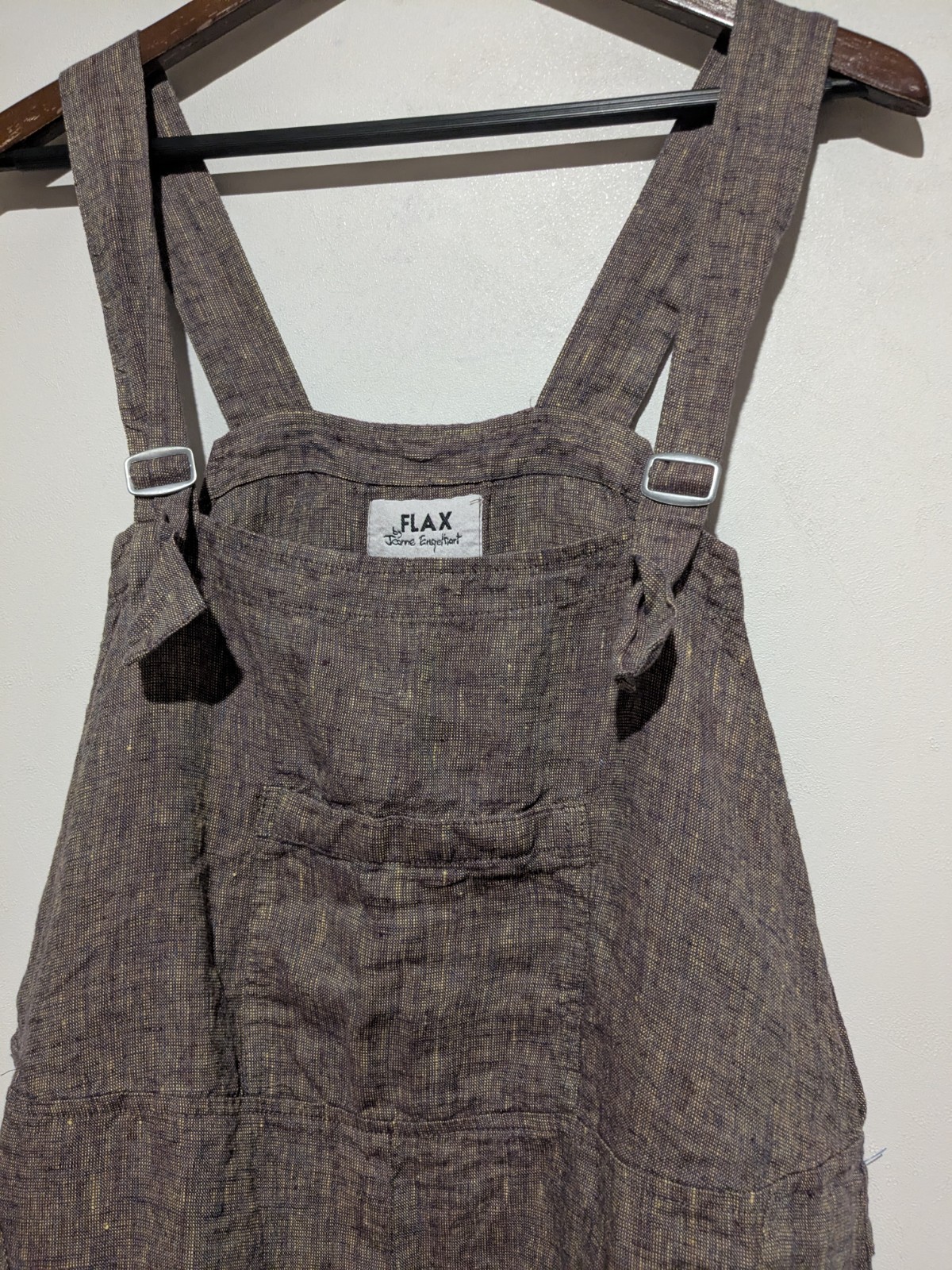 Vintage FLAX Jeanne Engelhart Crossweave Linen Short Overall Pockets M