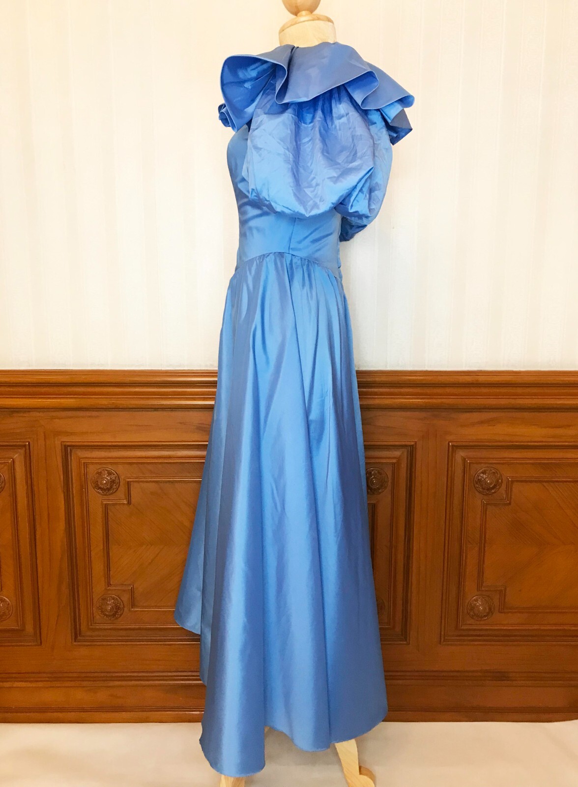 Vintage Alyce Designs Puffy Sleeve Prom Party Formal Dress Gown Blue Sz 6 USA