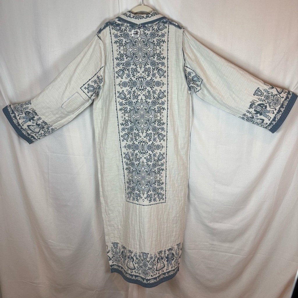 Vintage Reversible Long Cotton Jacket Created With Woven Folk Imagery