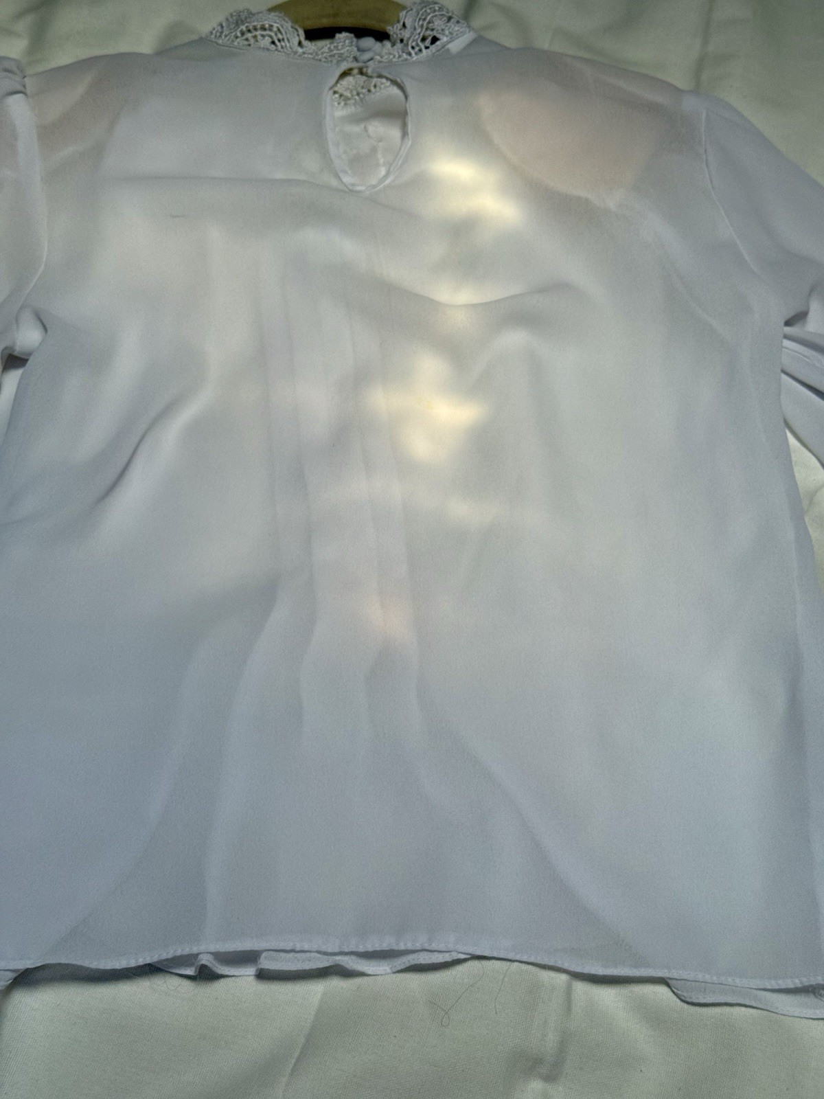 Vtg 1980 Sheer Ivory Blouse Lace Collar/Bib Front Victorian Revival Puff Sleeve