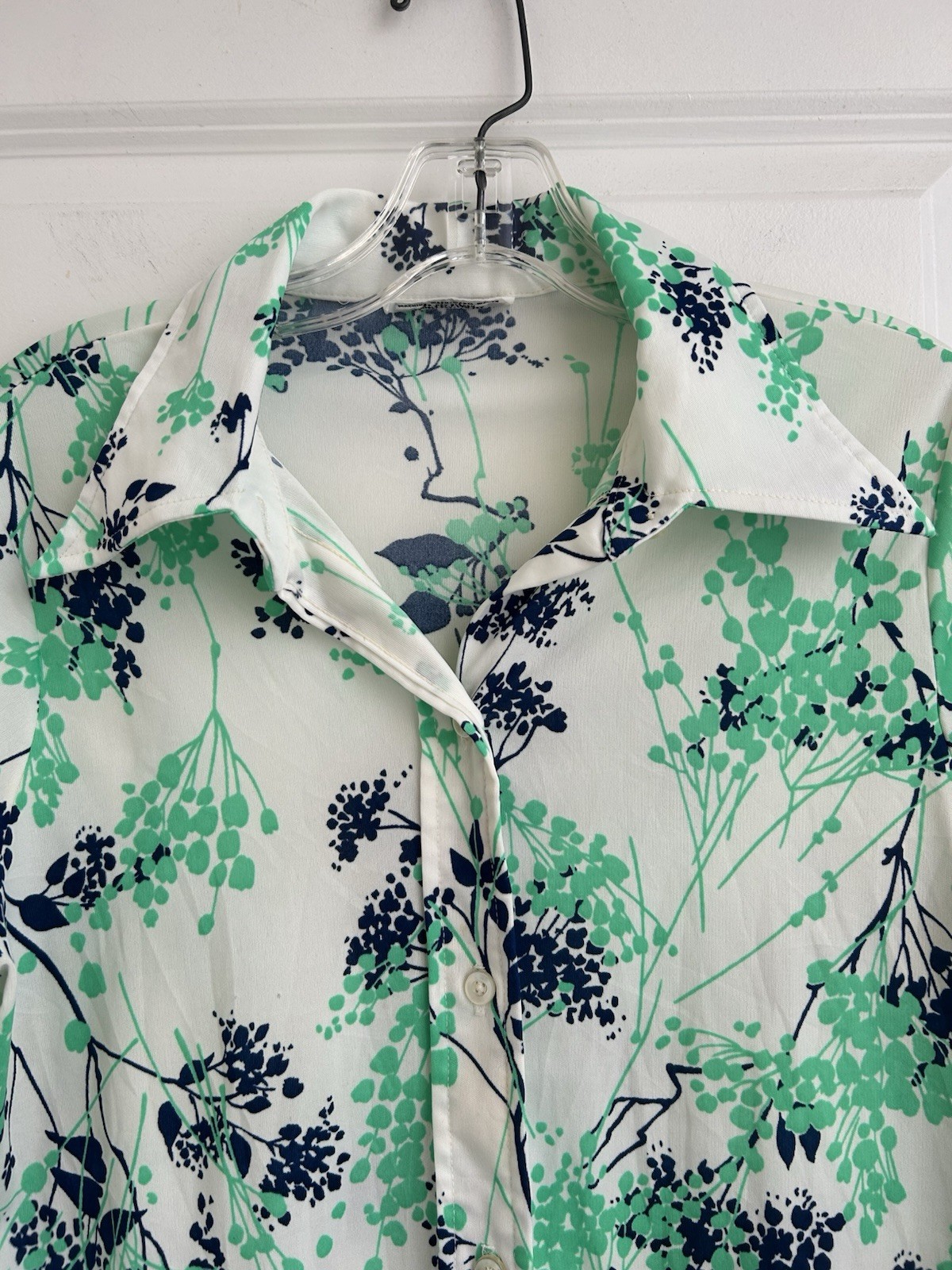VTG 70’S ALFRED DUNNER POLYESTER DISCO FLORAL SHIRT BLOUSE DAGGER COLLAR TAG 14