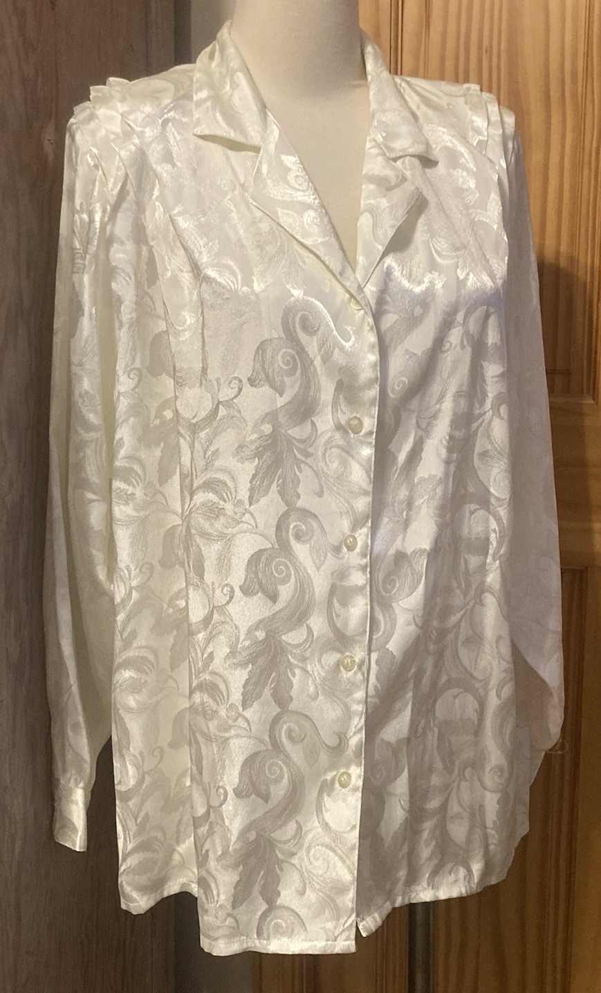 80s Vtg NEW Sateen Floral Career Blouse Shoulder Pads Pleated NOSWT Roaman’s A6
