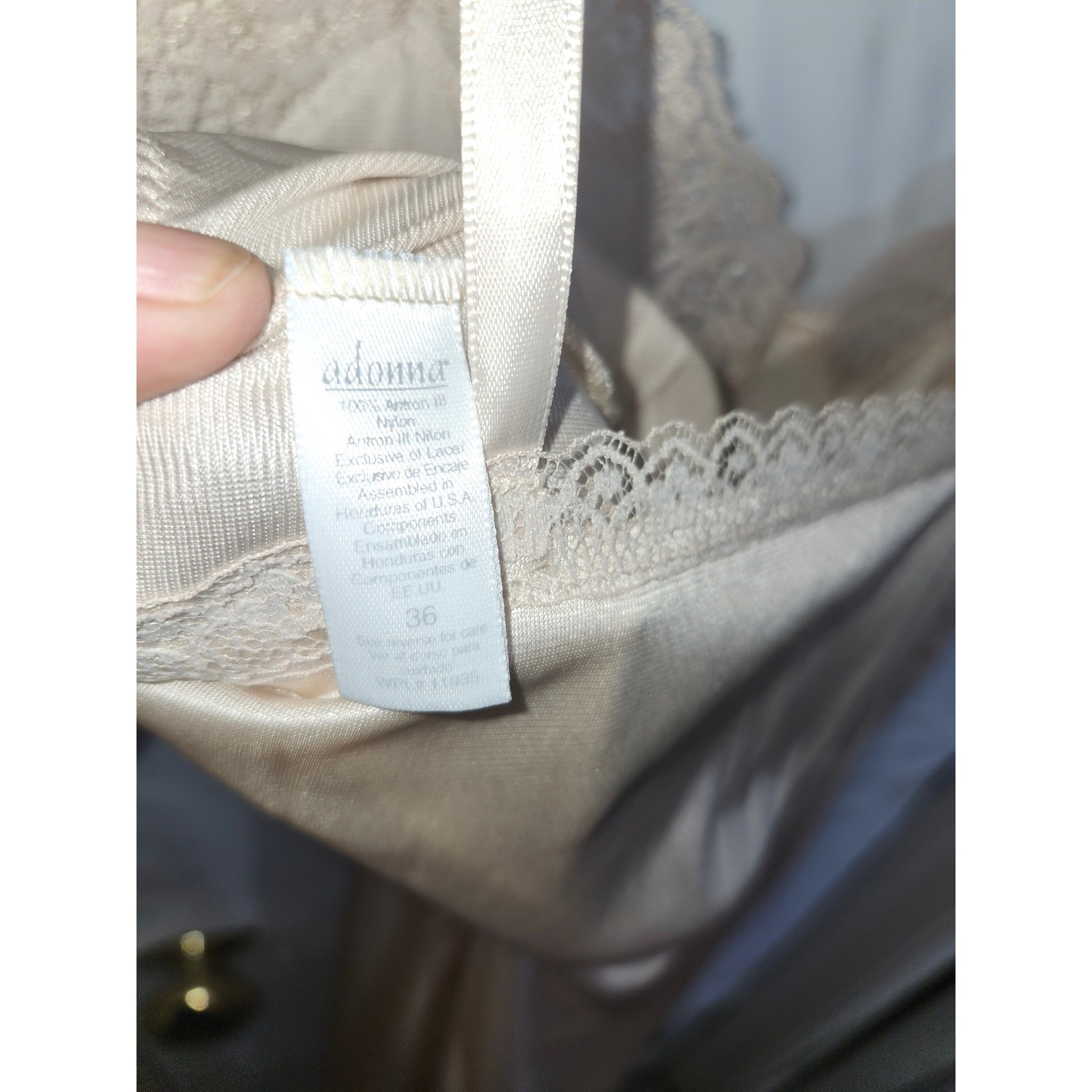 NWT Vtg. Adonna Full Slip Beige Lace Trim Clip to Fit Antron III Nylon Size 36