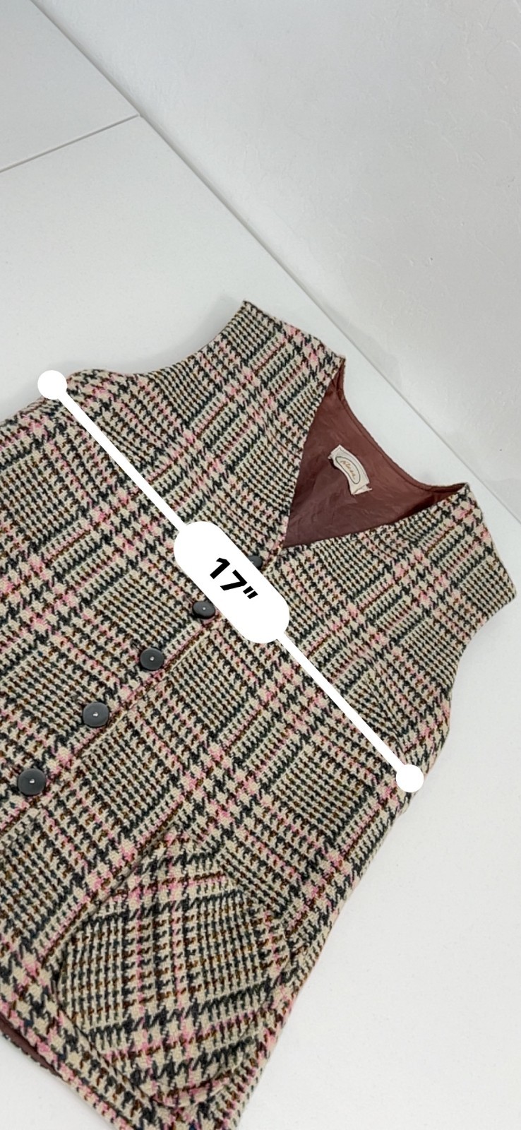 RUSS vtg wool houndstooth vest 12 preppy equestrian academia pink gray beige