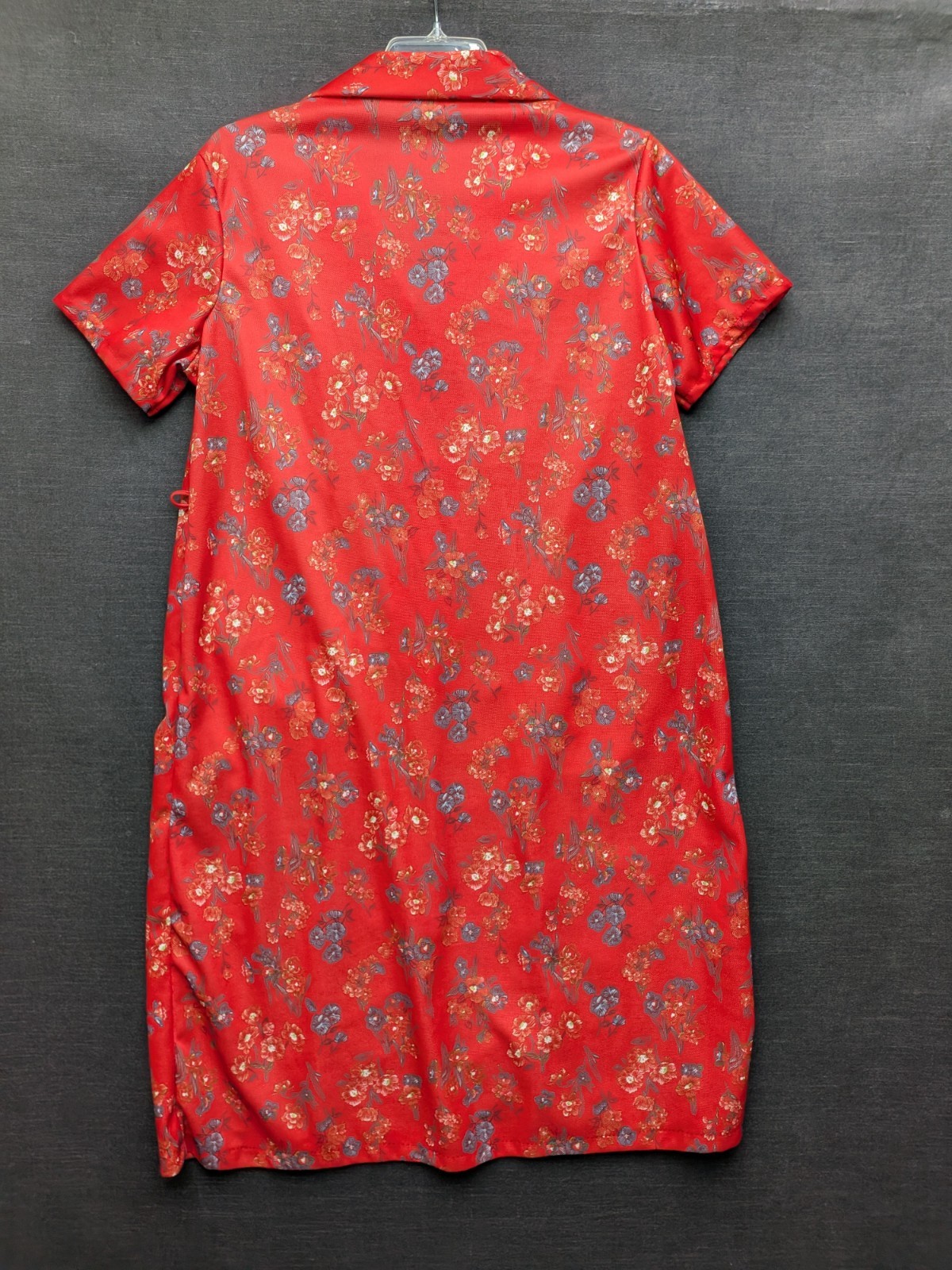 Vintage Floral Polyester Dress House Coat Dress Red Granny Core Grandma Lounge