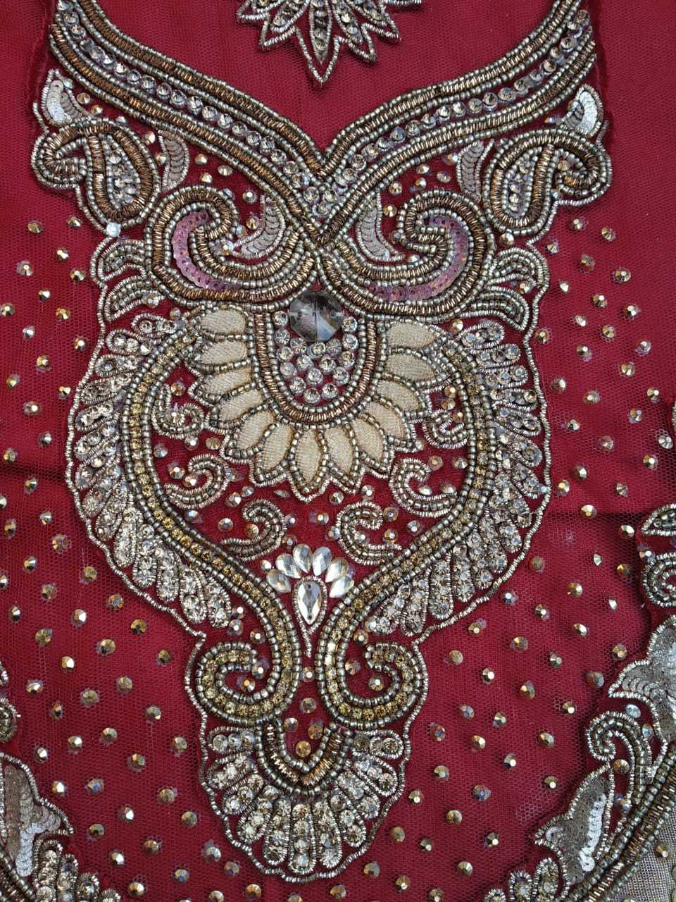 Vintage Indian Hand Bead Rhinestone RED COLOR LEHANGA PATCH ART CRAFT 1FREE ON 5