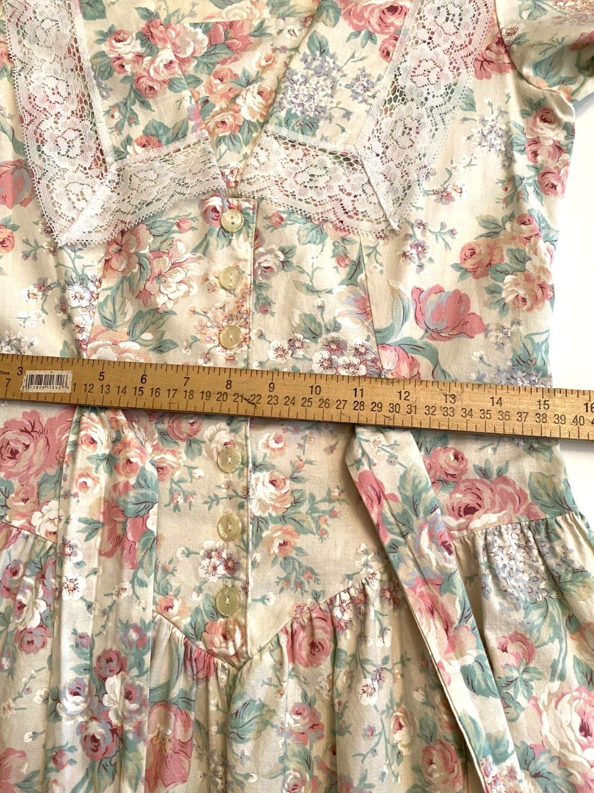 VTG Eter Sz 5/6 Sailor Collar Basque Waist Floral Dress Cottage Romantic 80s USA