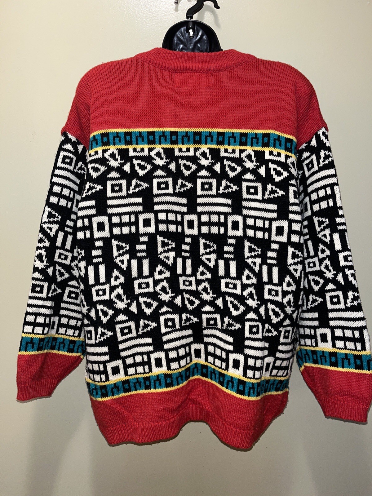 Vtg 80s 90s The Import Workshop Geometric Coogi Style Sweater L Korea Oversized