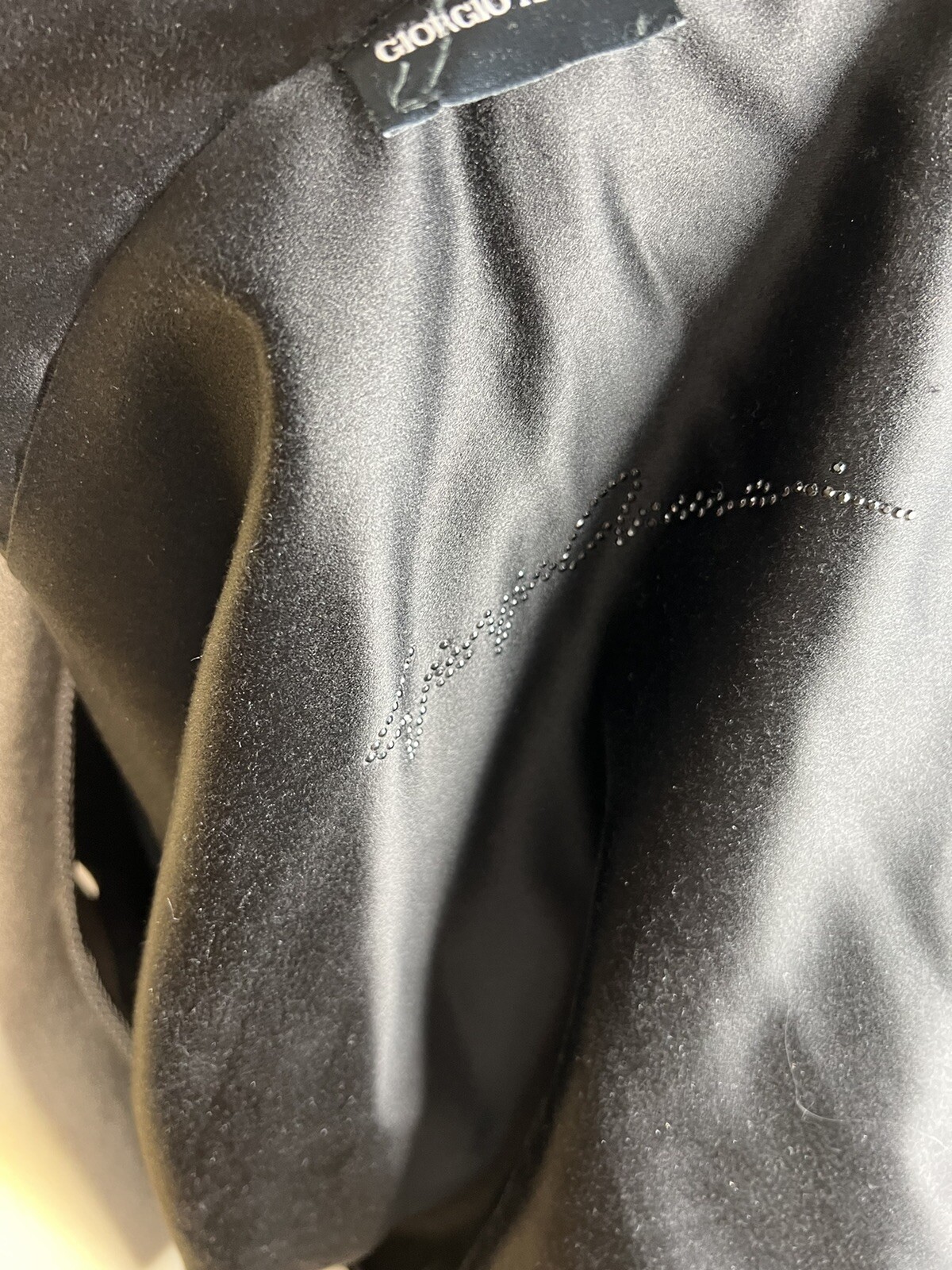 Vintage Giorgio Armani Black Velvet Bolero Shrug Satin Liner W/Studded Signature