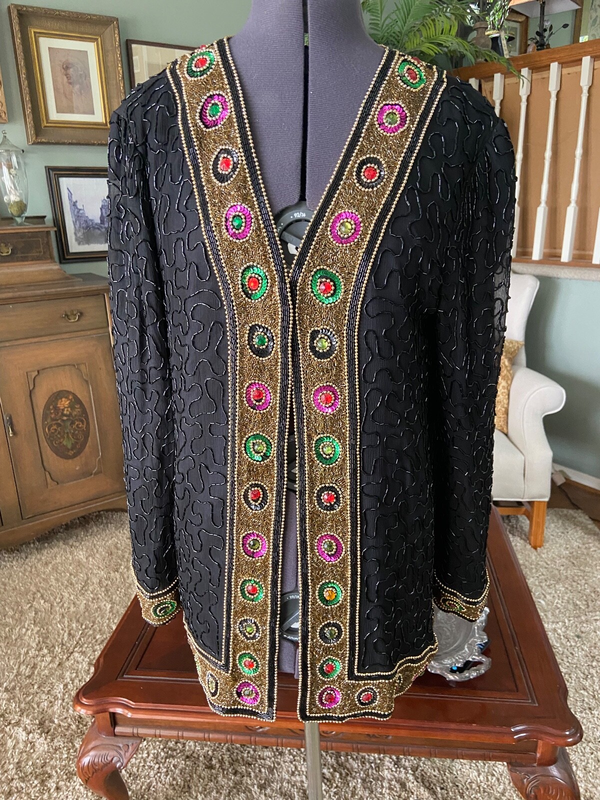 Vintage 80’s Sweelo Black Beaded Silk Cardigan 12 – 14 XL
