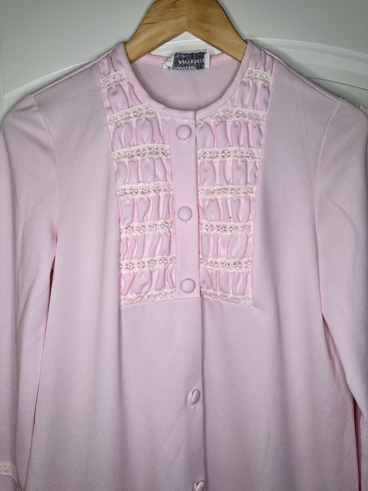 VTG S PINK Gossamer Artemis Nylon Button front Peignoir Robe for nightgown lace