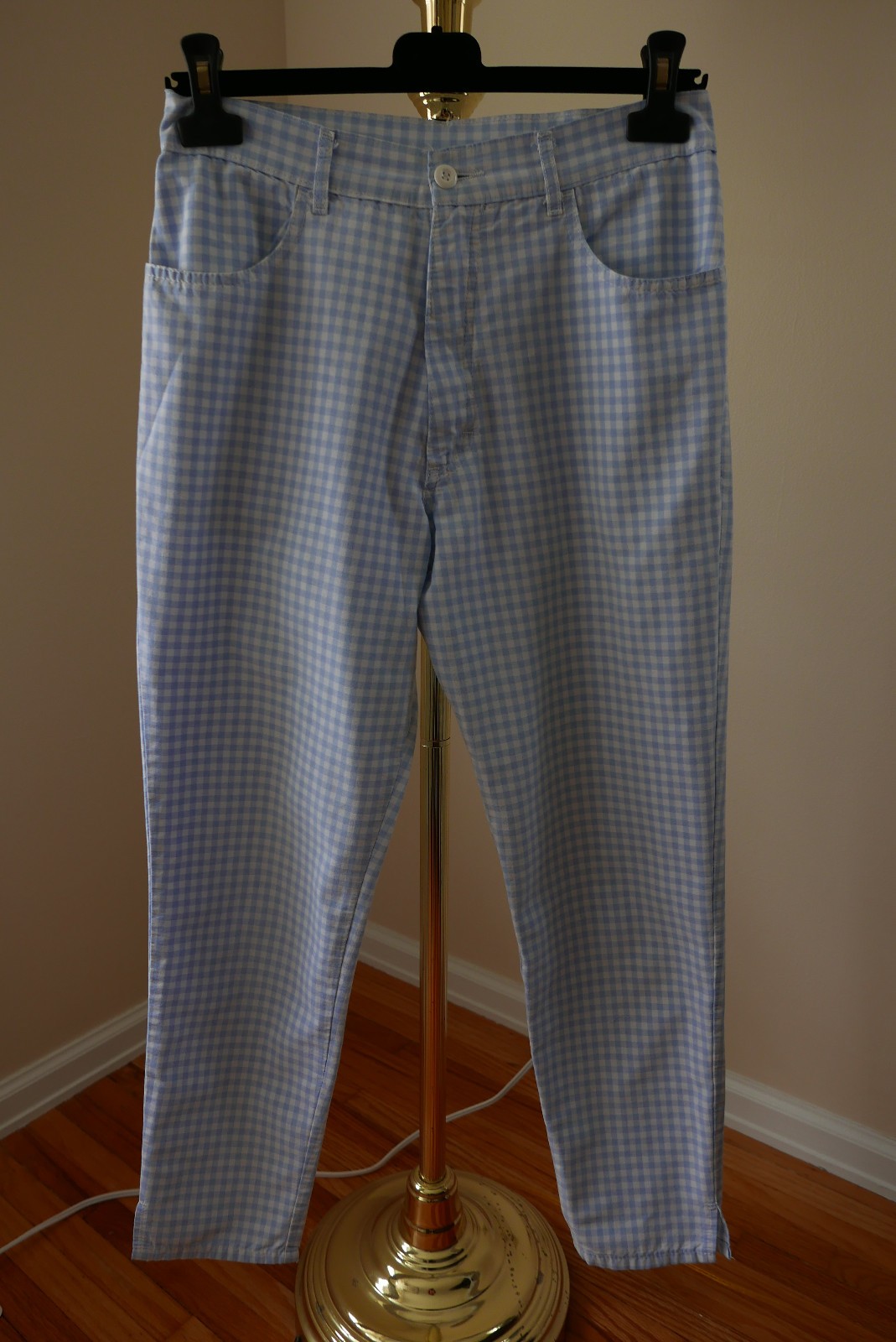 Vintage ‘90s Lee Cooper Women’s Chino Pants Blue & White Plaid 75% Cotton Size S