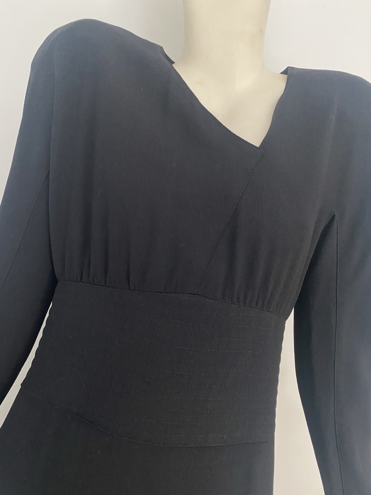 Vintage Sonia Rykiel Black Dress 80s LBD Designer France Long Sleeve Crepe