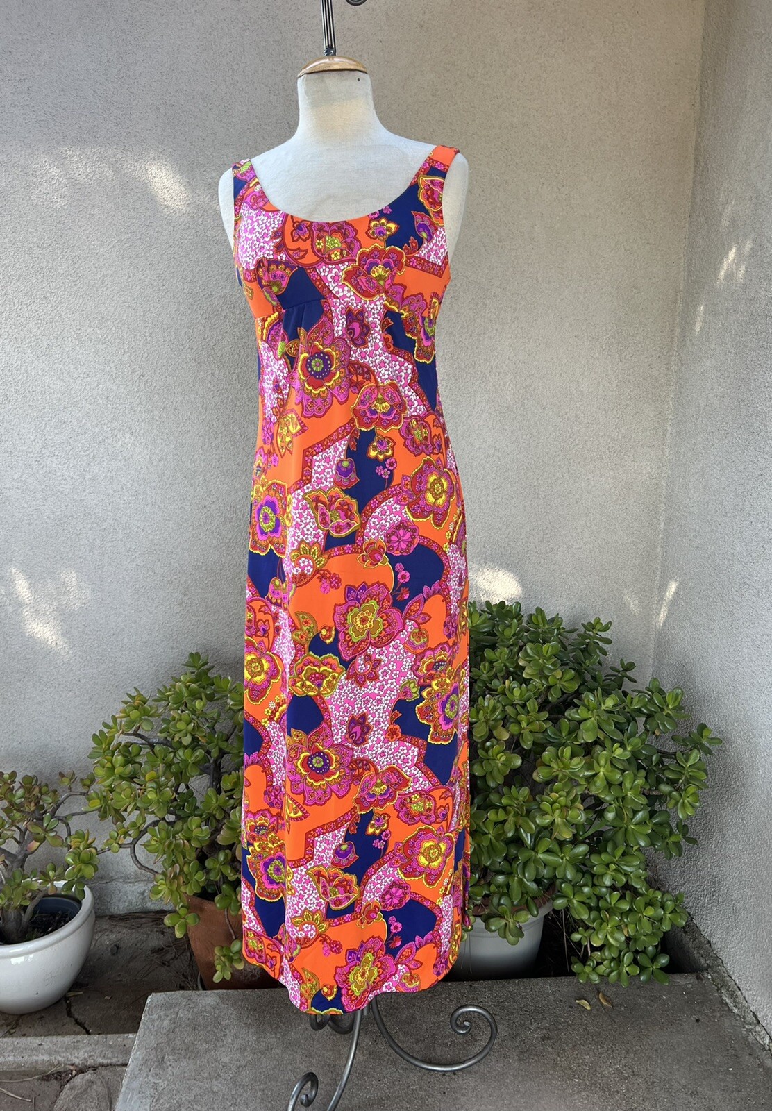 Vintage Maxi Dress By Catalina inc colorful resort wear sz S Mod Print