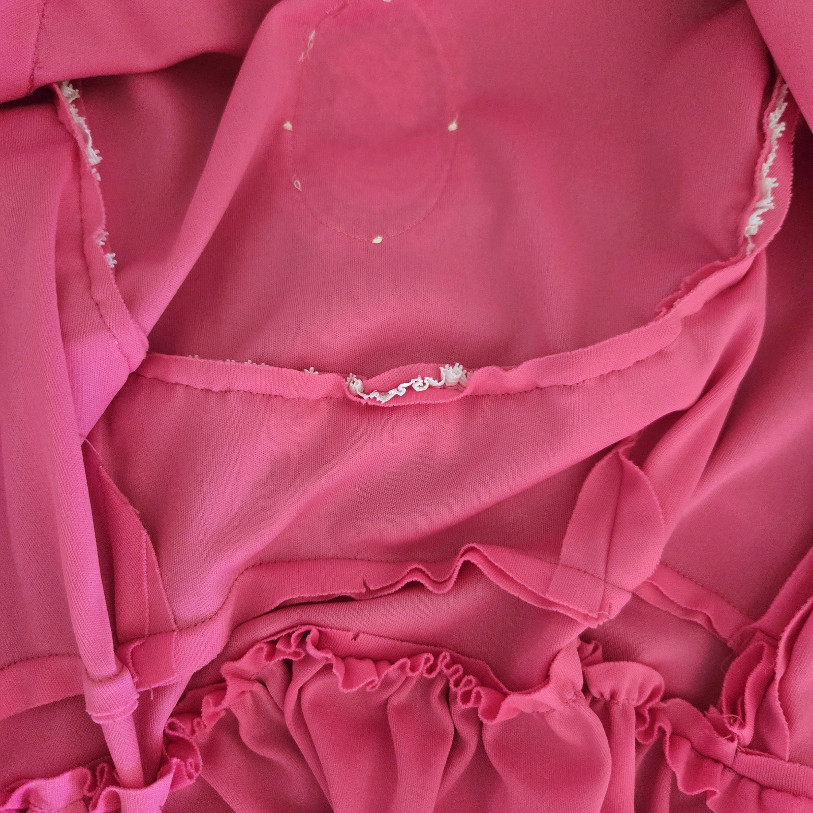 Vtg 60s 70s Pink Cameo Maxi Dress, Lace Trim, Sash, Long Sleeve, Party, Union