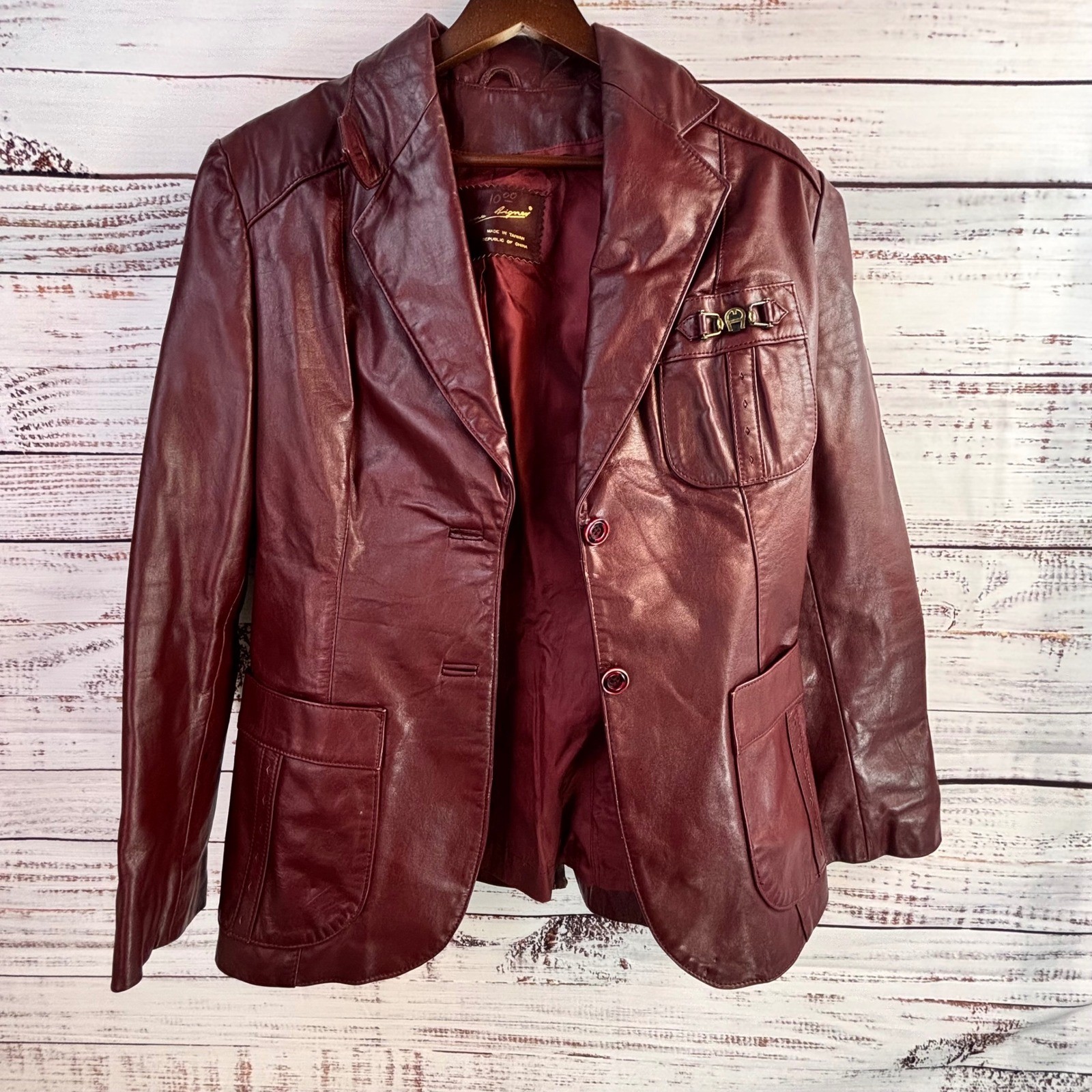 Vtg Dark Academia Equestrian Leather Blazer Etienne Aigner 12 Burgundy Oxblood