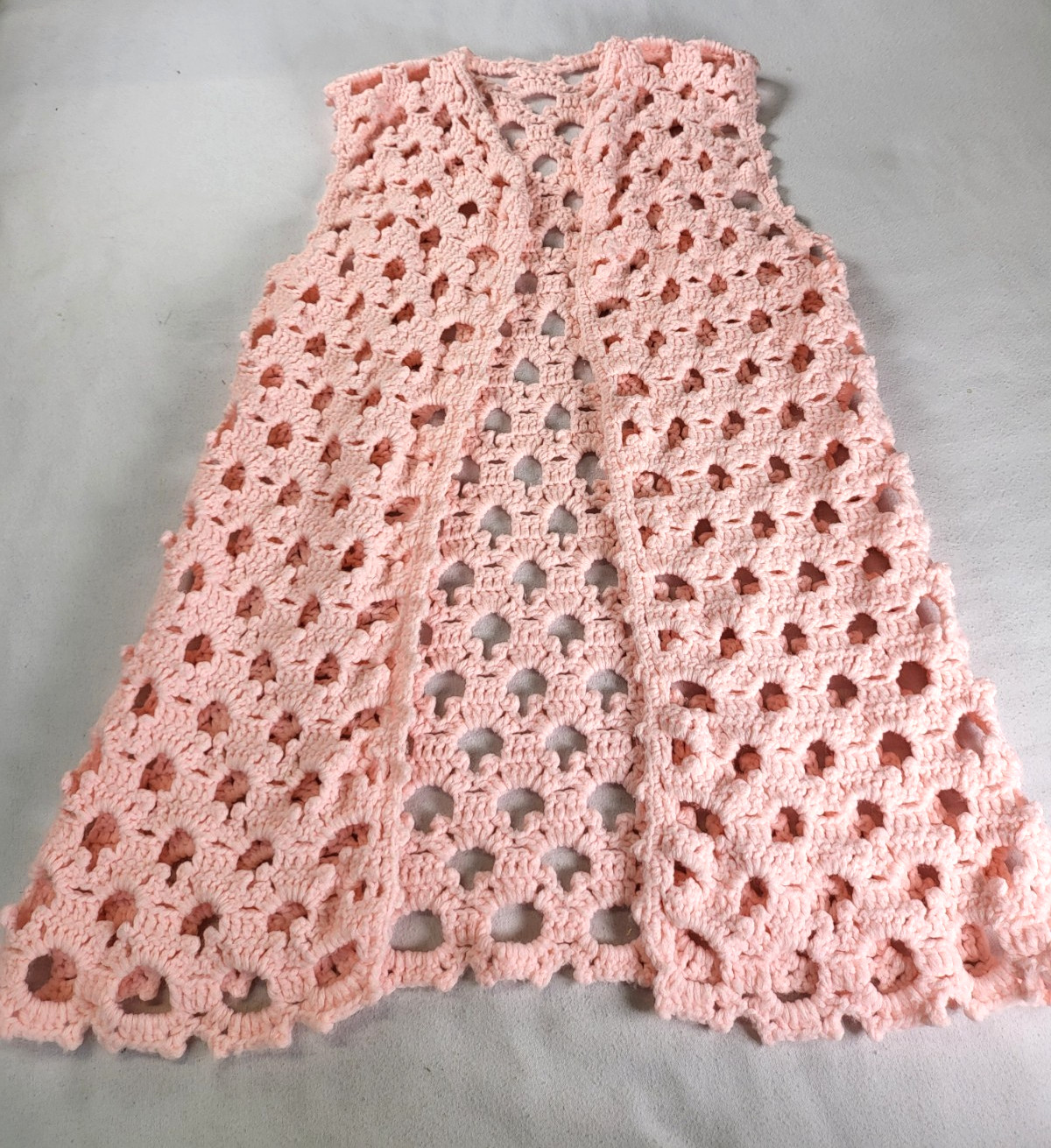 Vintage Pink Crochet Vest Handmade M/L Retro Granny Chic Boho
