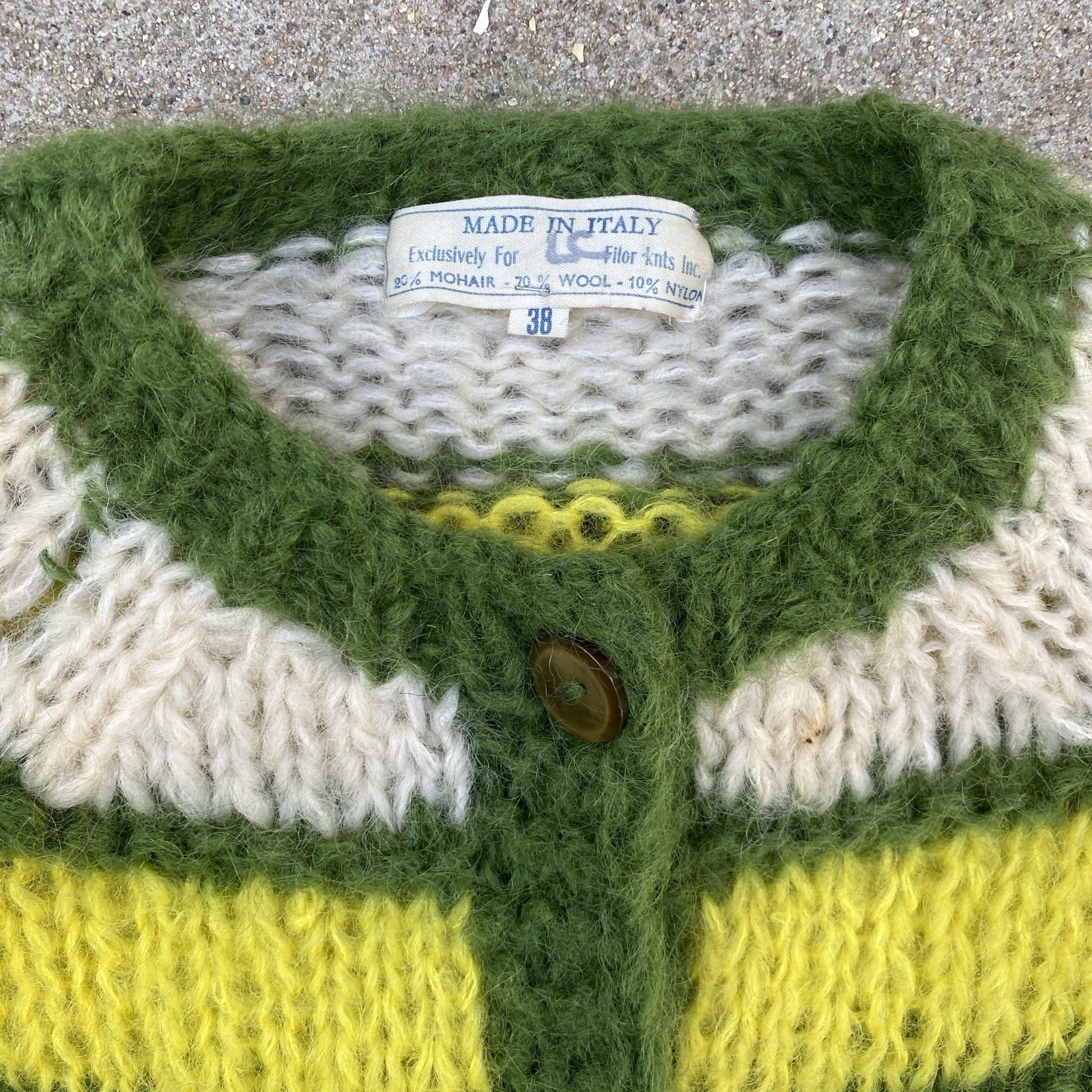 Vintage 50s 60s Mohair Cardigan Women Made in Italy Size 38 M/L Pastel Striped