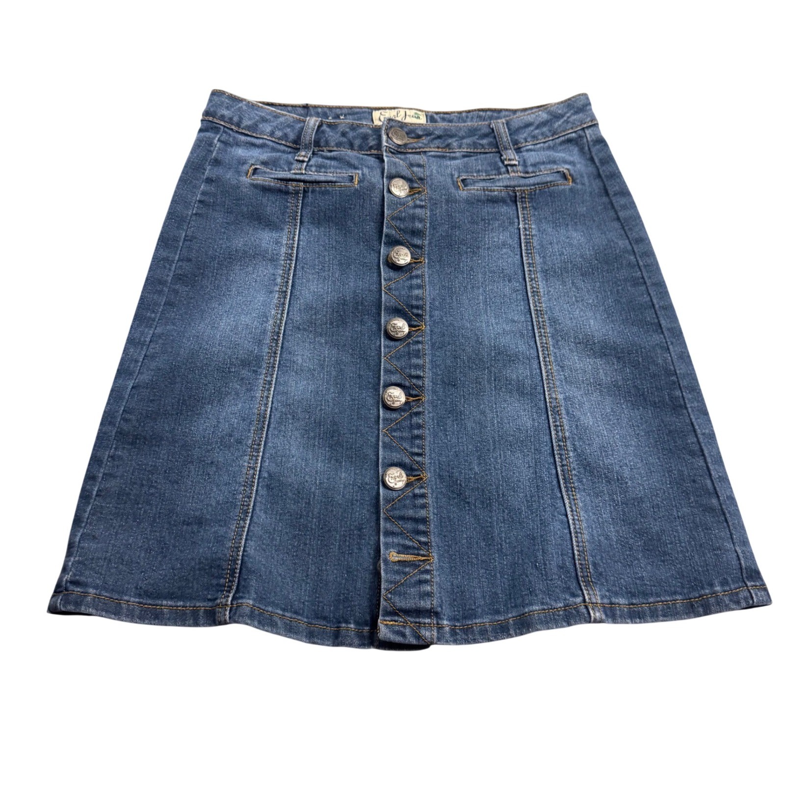 Earl Jeans Denim Mini Skirt Pleated Buttons S/4 Western Y2k Cowgirl Retro VTG