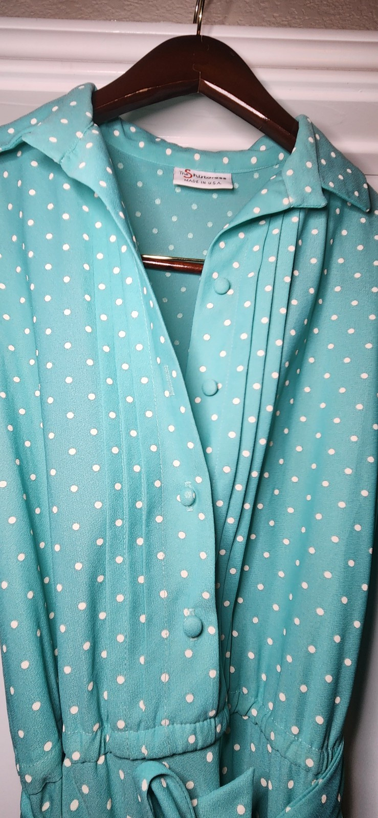 1970’s Vintage Sears „The Shirtdress” polka dot polyester pockets, tie belt 8-10