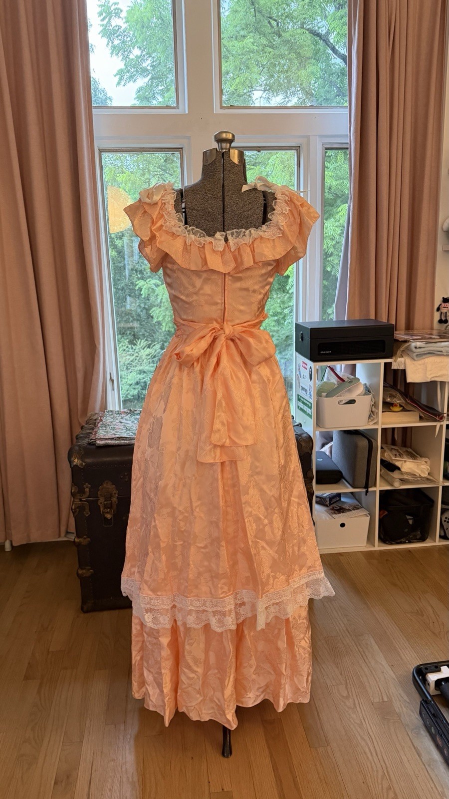 Precious Moments 1980s Peach Dress With Ruffles And Lace Size 7/8