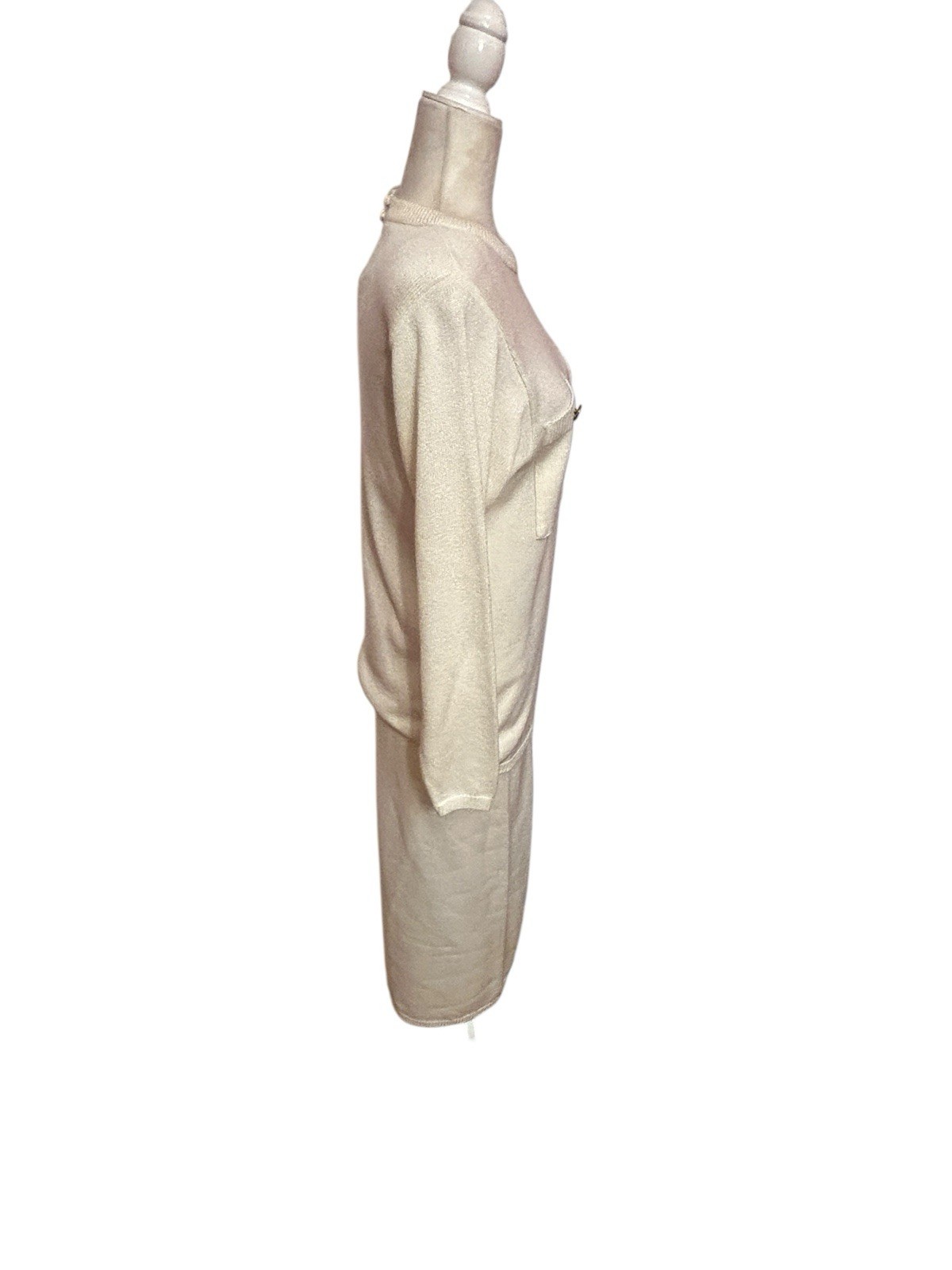 Vintage SCHRADER KNIT Skirt /Blouse Set Size 8 Womens Ivory Color 70s/80s Office