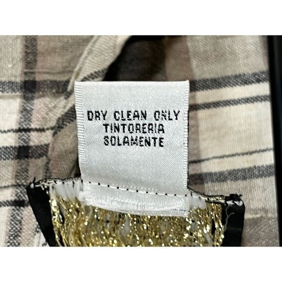 Retro Linen Plaid Dress Tan 22 Neutral Festive Holiday Classic Chic Preppy 80s