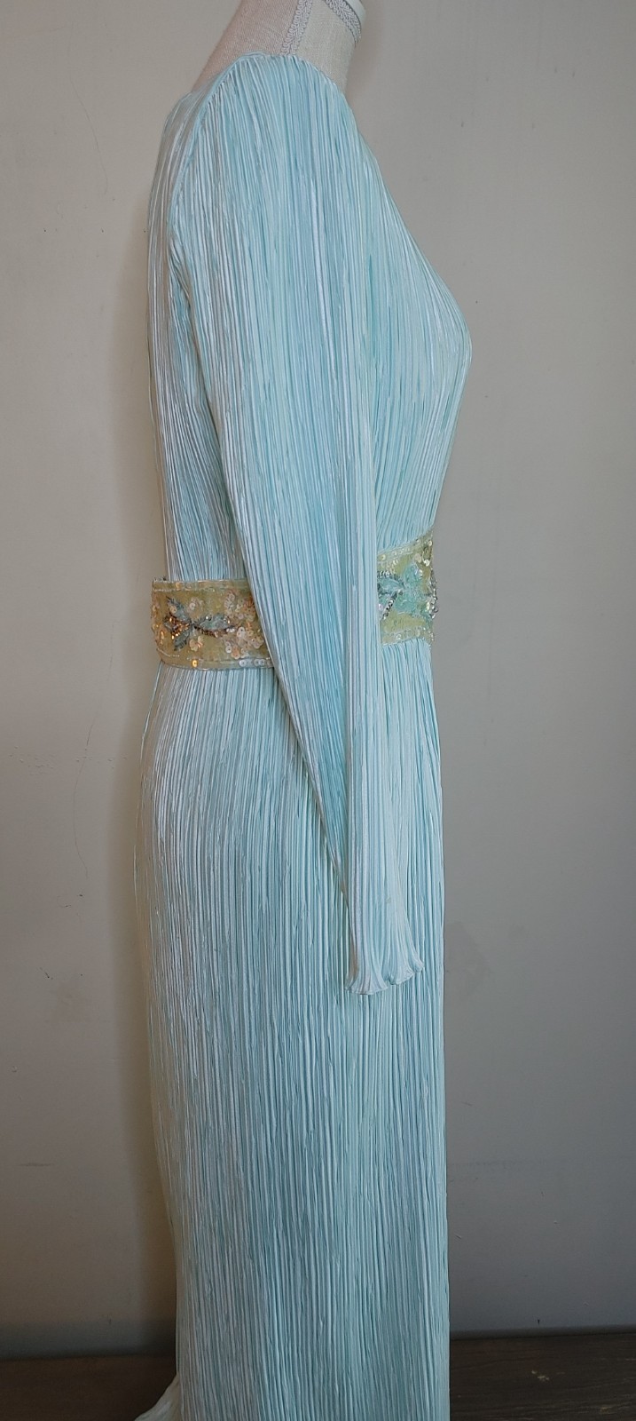 Vintage Ricki Lang Nuit Fortuny Pleat Evening Dress Deco Sequin 14 USA Union tag