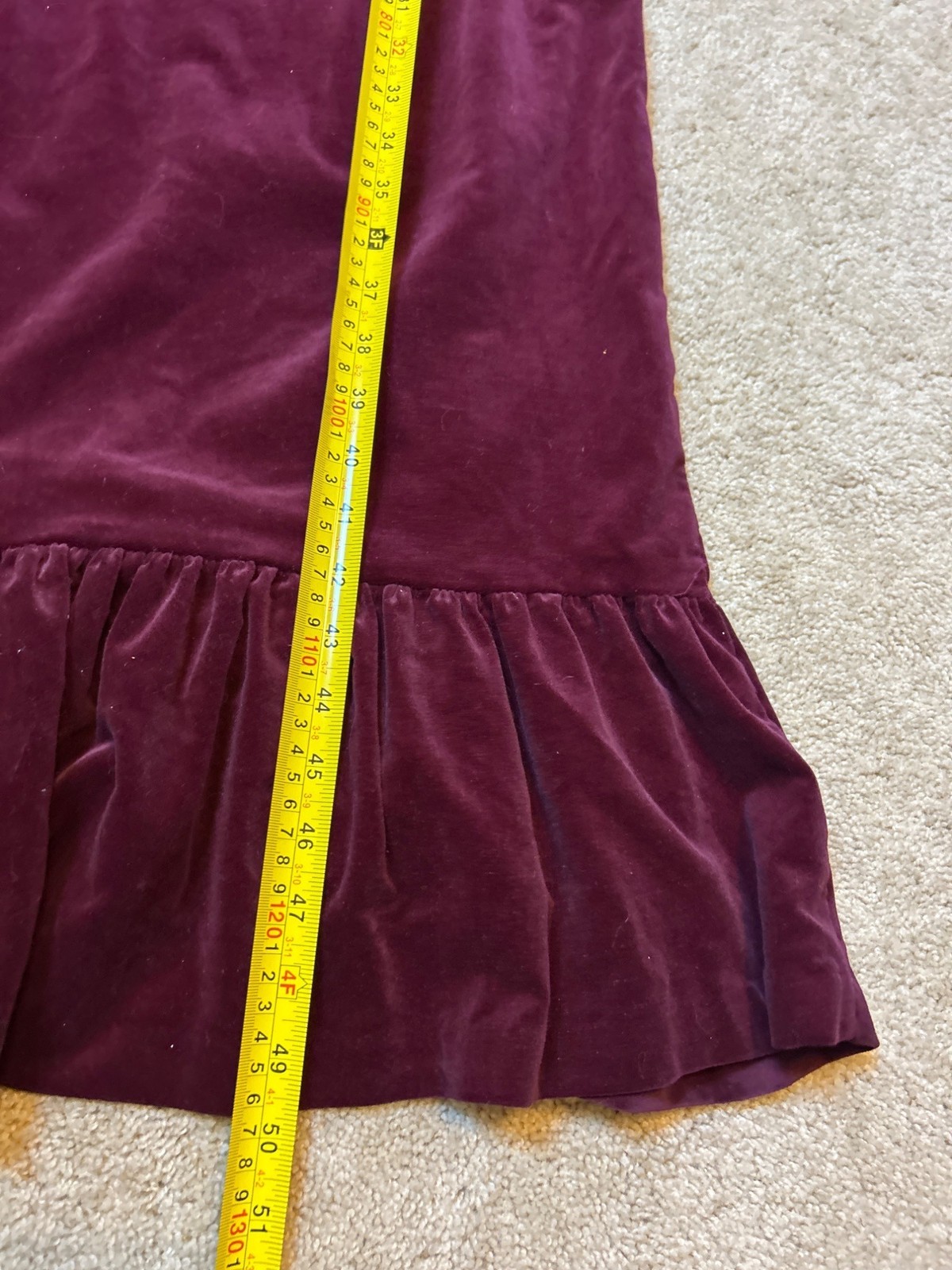 Vintage Burgundy Velvet Prairie Dress Lace Trim & Bow Detail Long Sleeve Ruffle