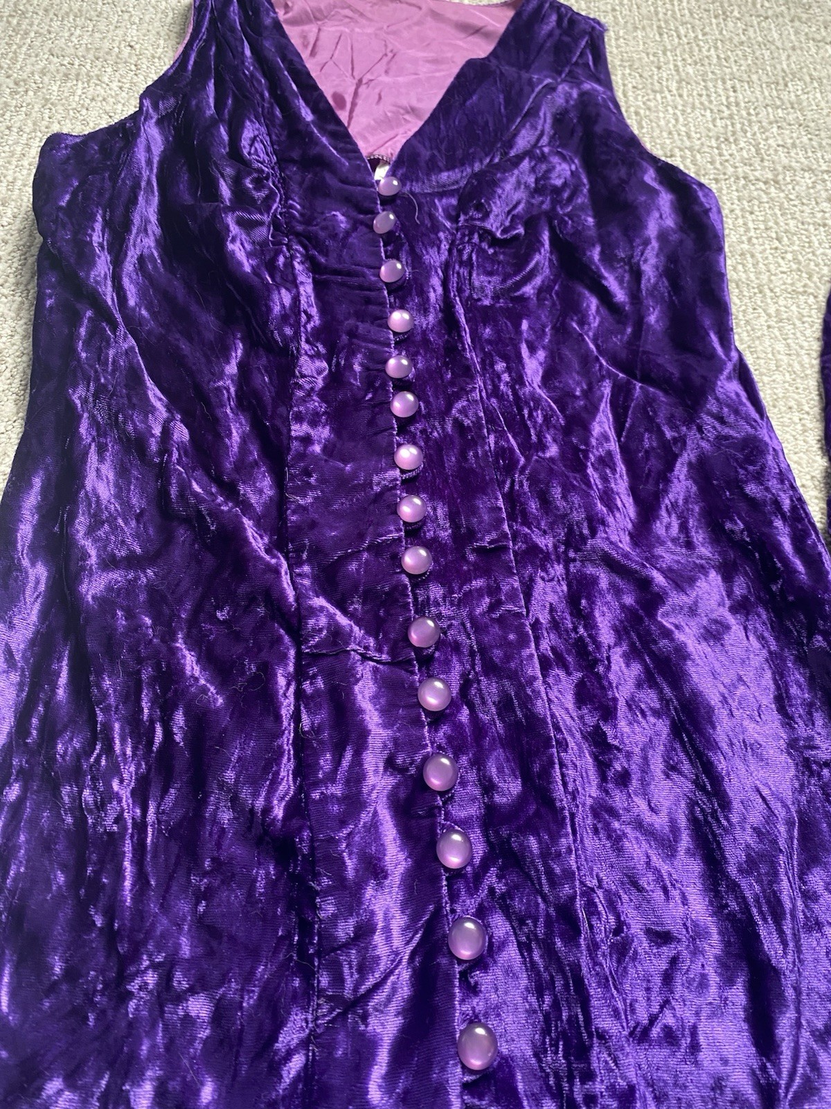 1970s This Is Yours San Francisco Velvet Dress & Shorts Hot Pants Purple Buttons