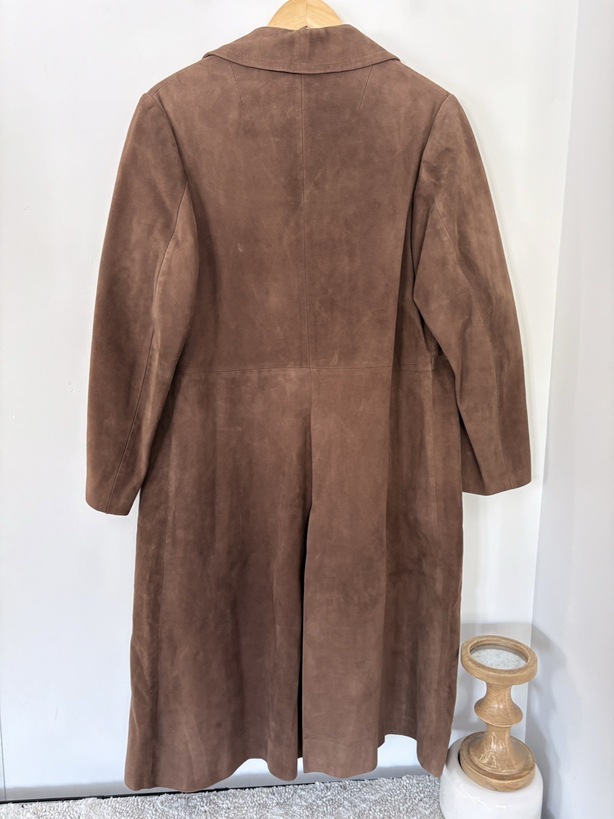 Vintage HERRERO Y RODERO Suede Leather Long Coat Button Sz L 60s 70s Barcelona