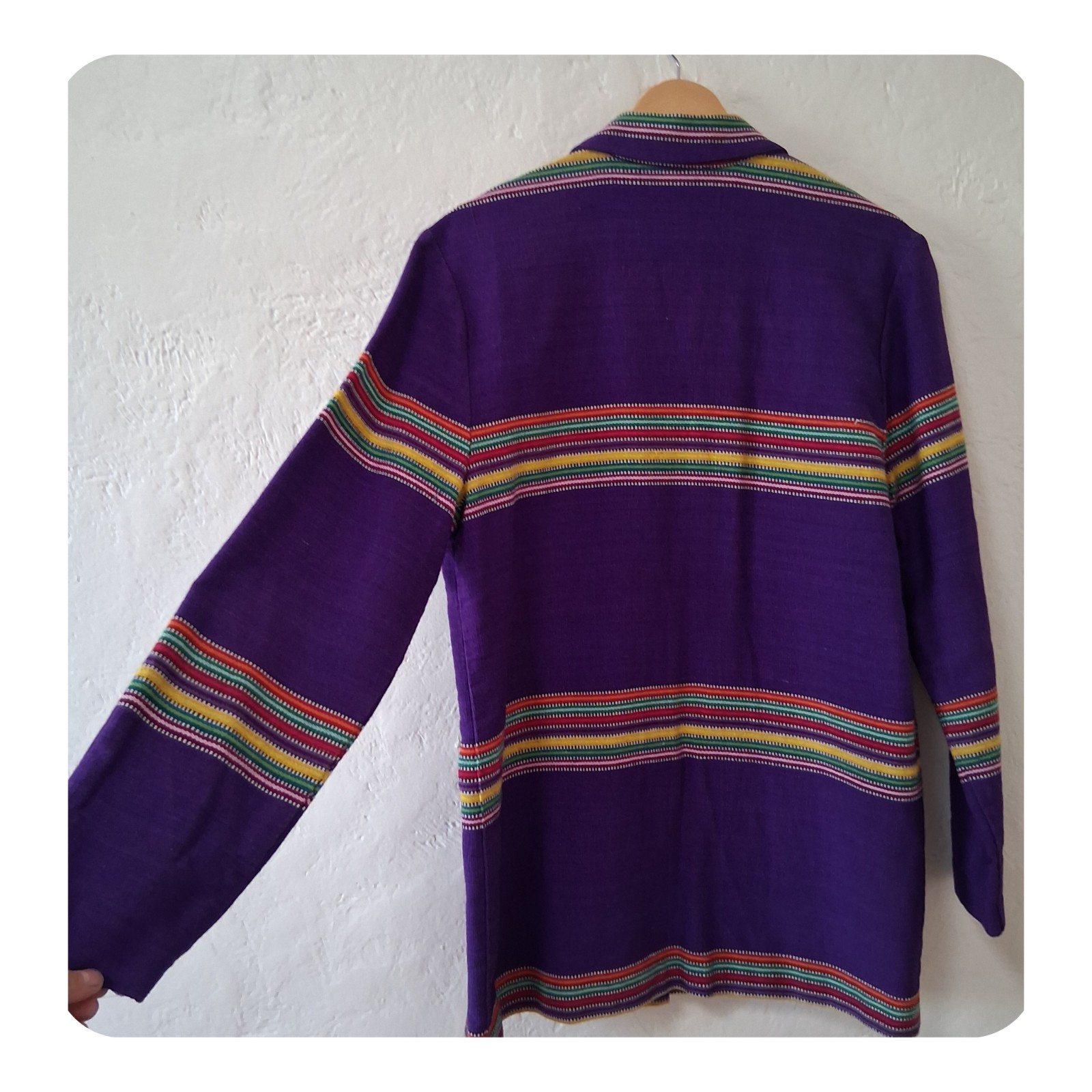 Vintage Bentley Arbuckle Southwest Aztec Stripe Woven Cotton Purple Blazer…