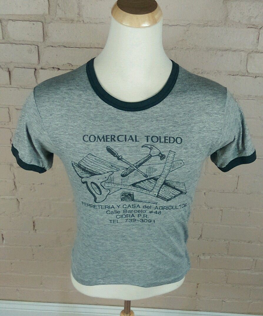 Vintage 80s Paper Thin Construction Contractor Tools Ringer T Shirt M motorcycle