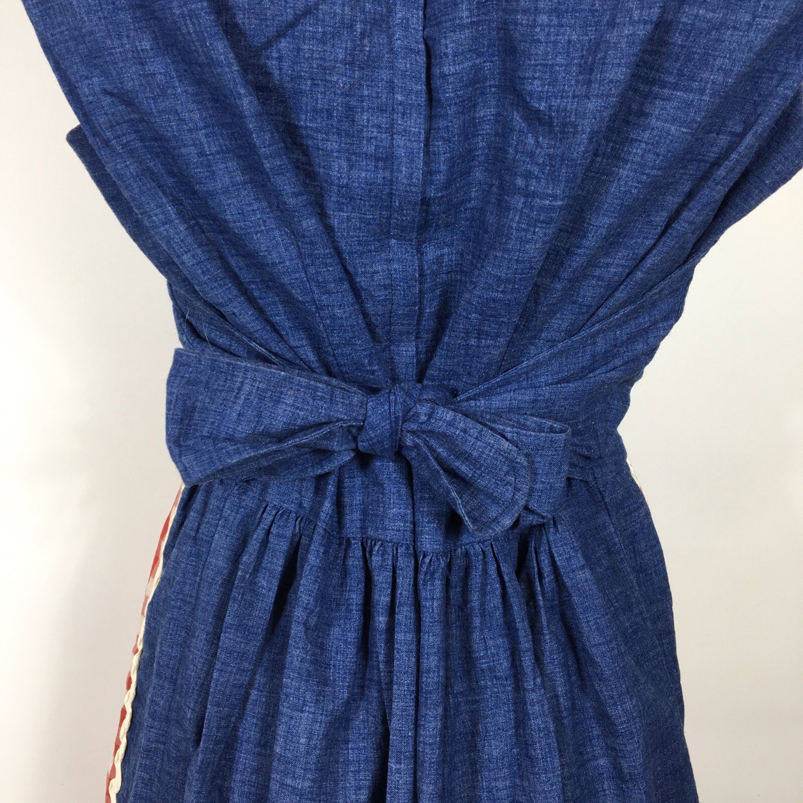 VTG Concept 70s Swirl Gingham Denim Red White sz 14 Prairie Neiman Marcus Dress