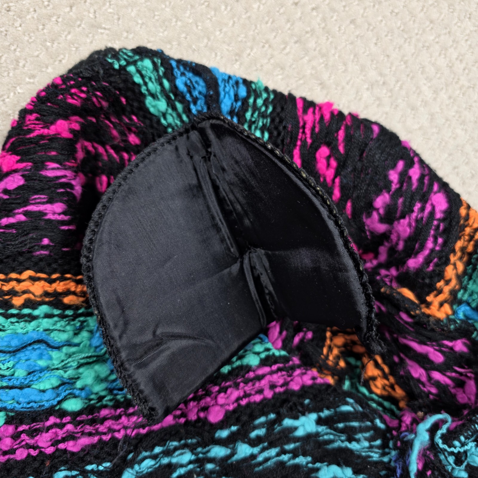 VTG 80s Cristina Sweater Women M Black Neon Aztec Cosby Chunky Knit Shoulder Pad