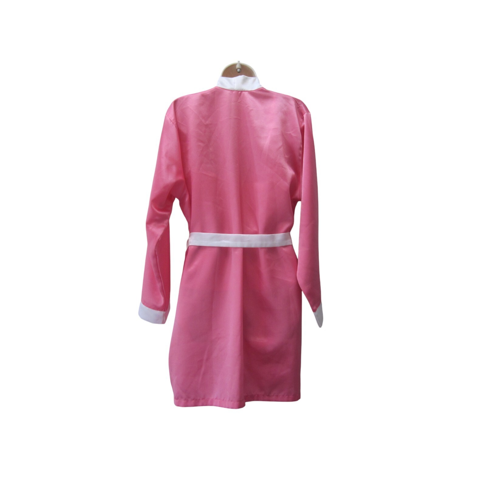 GQ TAILOR SHOP 3 Pc Pink & White Satin Robe Top Shorts Pajama Outfit Sz S